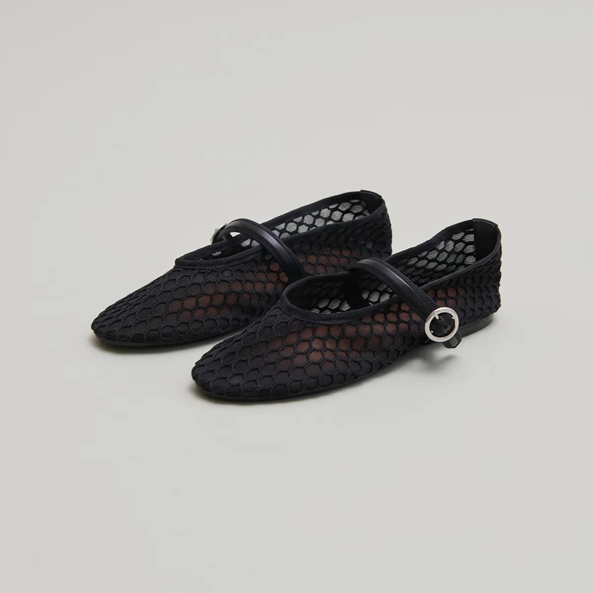 264- Deessia Mesh/cuir Noir-noir Stylish Footwear