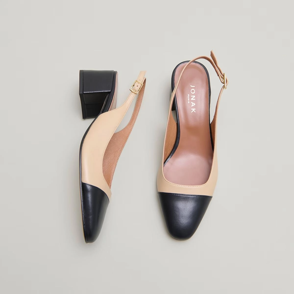 264- Dhapon Cuir/cuir Noir-beige Jonak women's stylish shoes with modern design