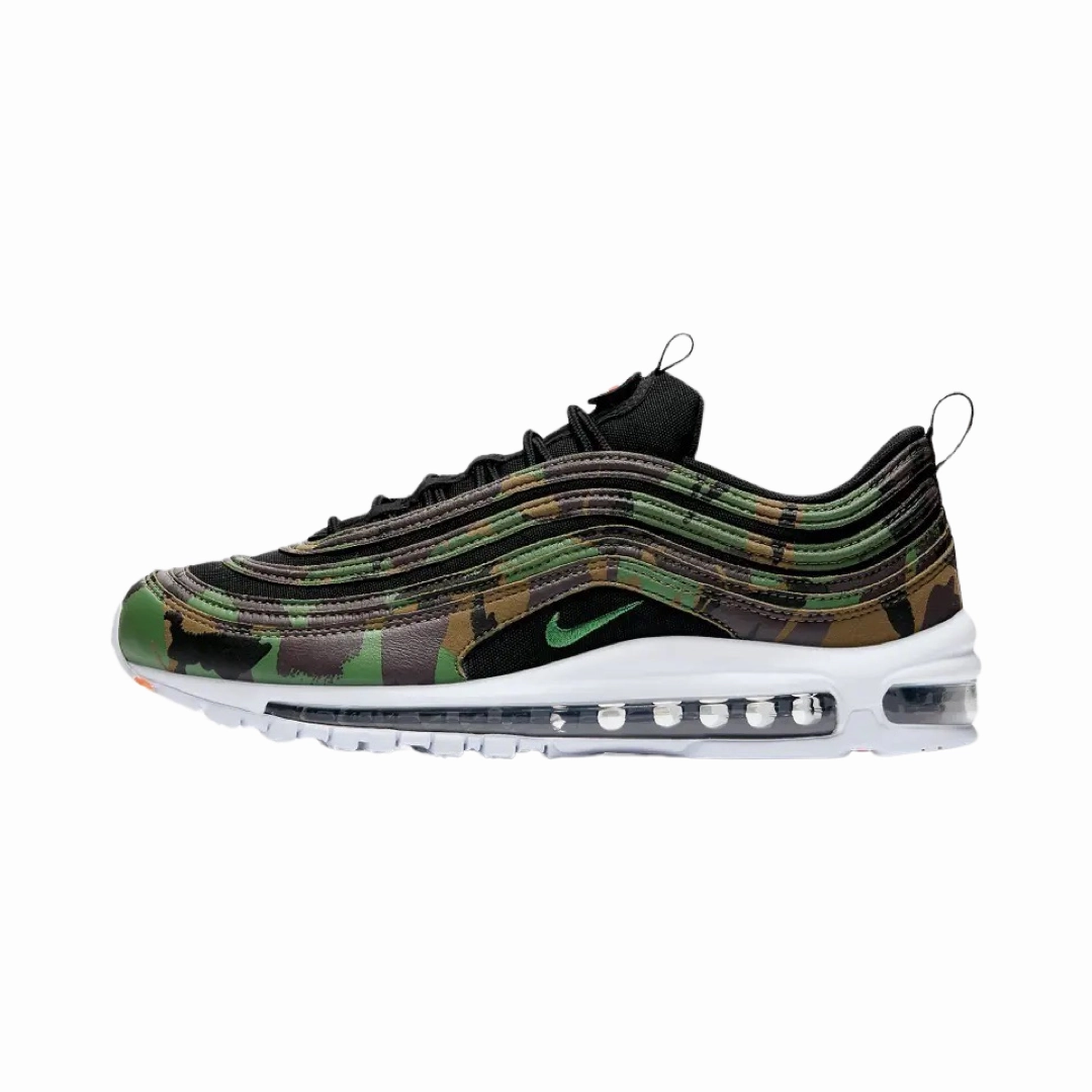 Air Max 97 Premium QS 'Country Camo UK' Raw Umber Fortress Green Black Nike training shoes with flexible soles