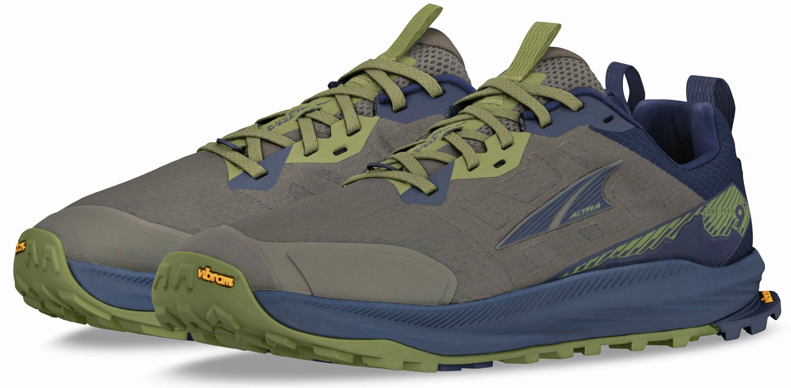 Altra Lone Peak 9  Mens Trail Running Shoes - Green Trail Stability Sneakers