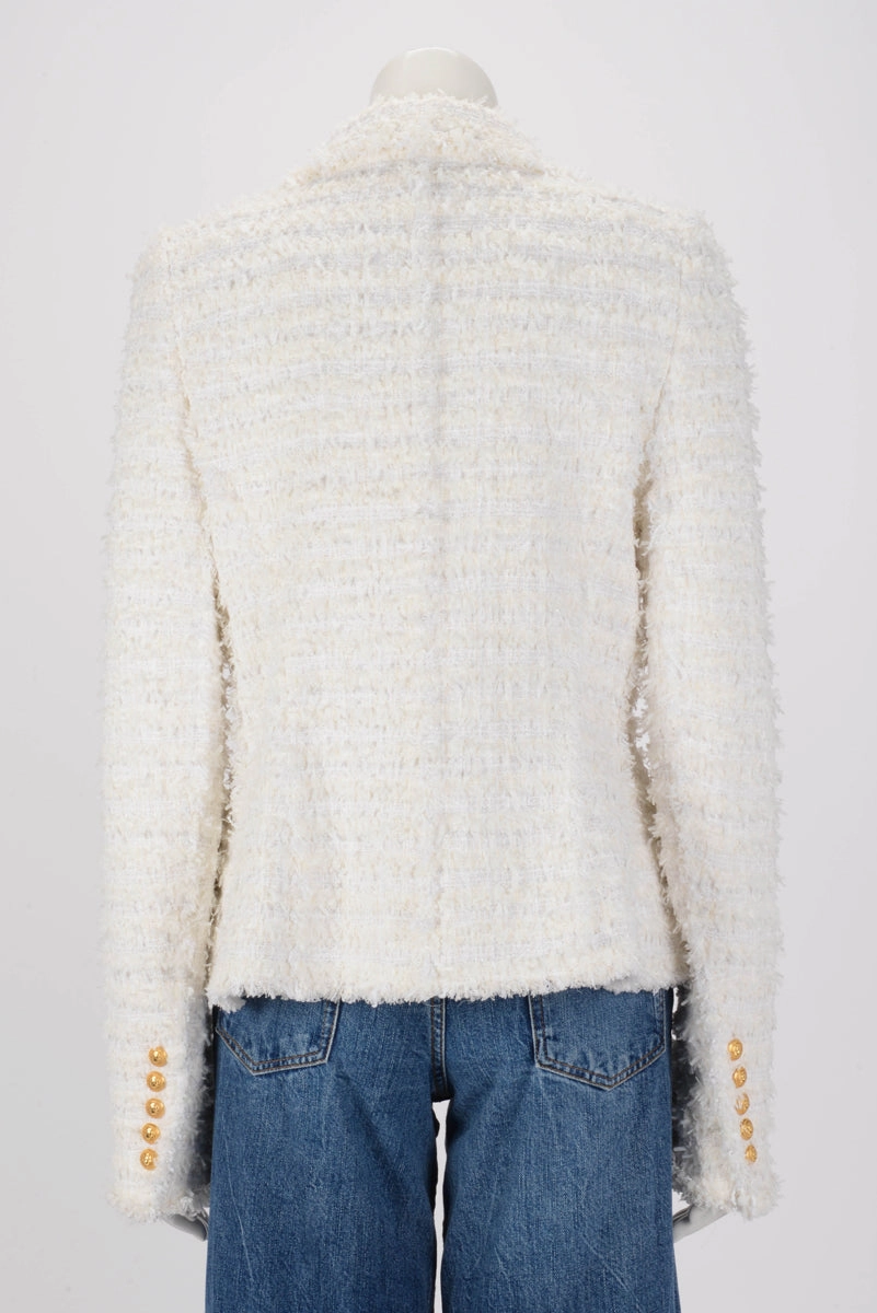 Balmain Cream Tweed Classic DB Blazer FR 46