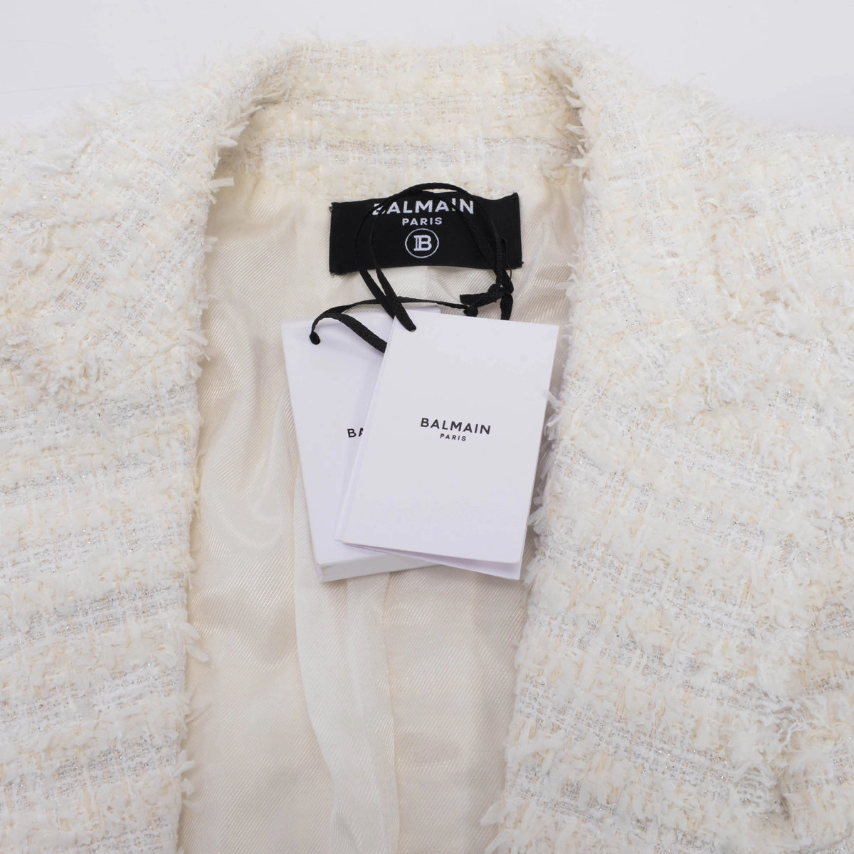 Balmain Cream Tweed Classic DB Blazer FR 46