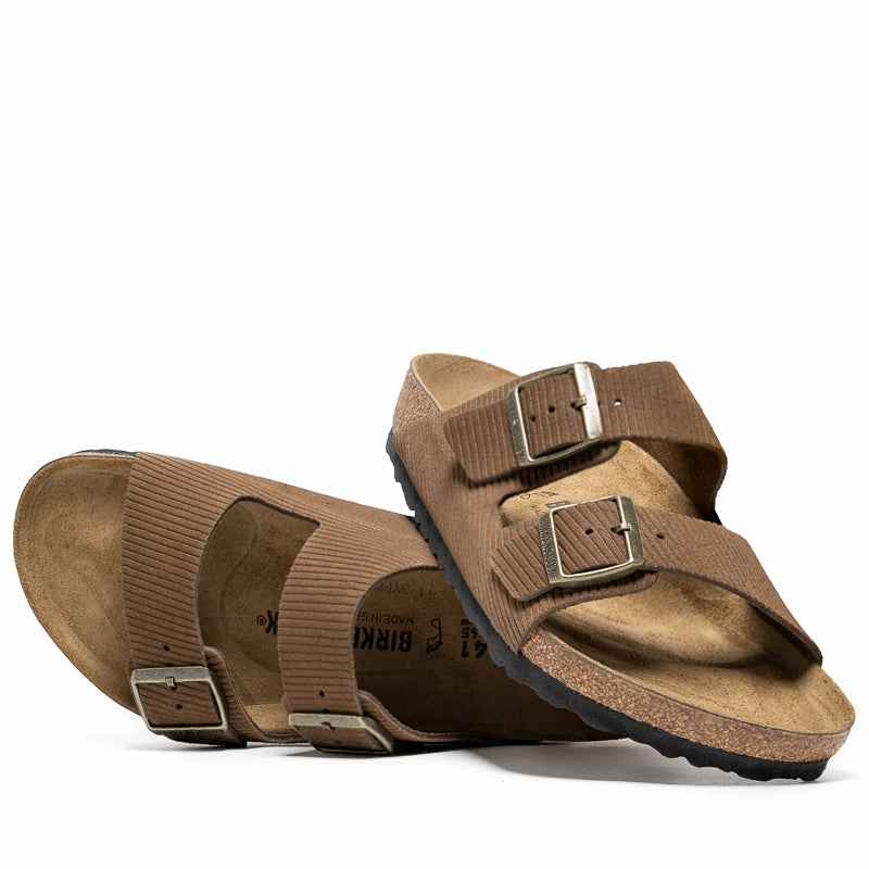 Birkenstock Arizona Suede Corduroy - Dark Tea Birdsoles eco-friendly shoe options