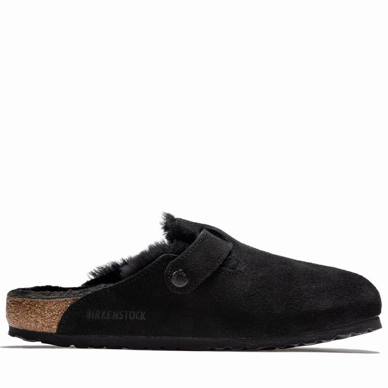 Birkenstock Boston Shearling Suede - Black Birdsoles eco-friendly shoe options