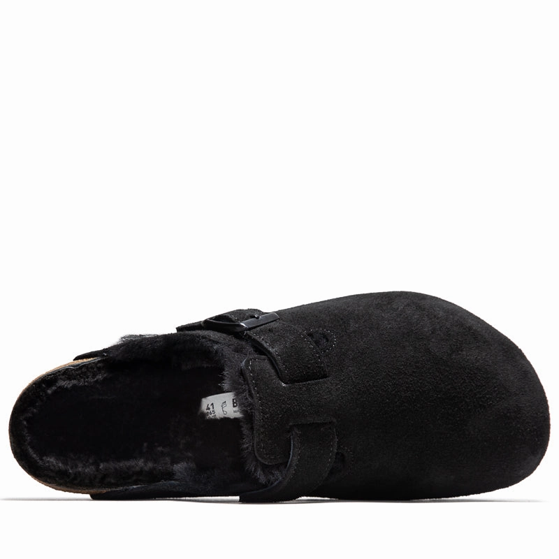 Birkenstock Boston Shearling Suede - Black Birdsoles eco-friendly shoe options