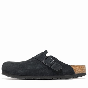 Birkenstock Boston Soft Footbed Suede - Black Birkenstock supportive sandals with cork footbed