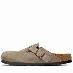Birkenstock Boston Soft Footbed Suede - Taupe Birkenstock supportive sandals with cork footbed