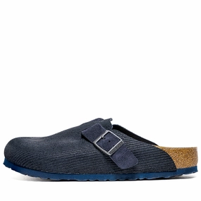 Birkenstock Boston Suede Corduroy - Midnight Birkenstock supportive sandals with cork footbed