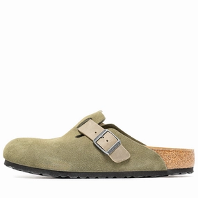 Birkenstock Boston Suede Oiled Leather - Thyme Birkenstock supportive sandals with cork footbed