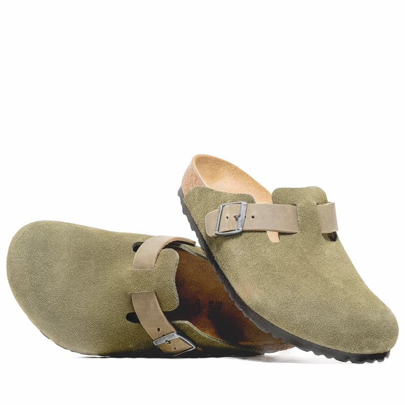 Birkenstock Boston Suede Oiled Leather - Thyme Birdsoles eco-friendly shoe options