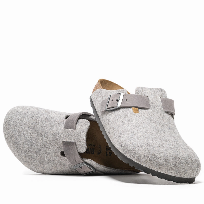 Birkenstock Boston Wool Oiled Leather - Light Gray Birdsoles eco-friendly shoe options