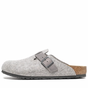 Birkenstock Boston Wool Oiled Leather - Light Gray Birkenstock supportive sandals with cork footbed