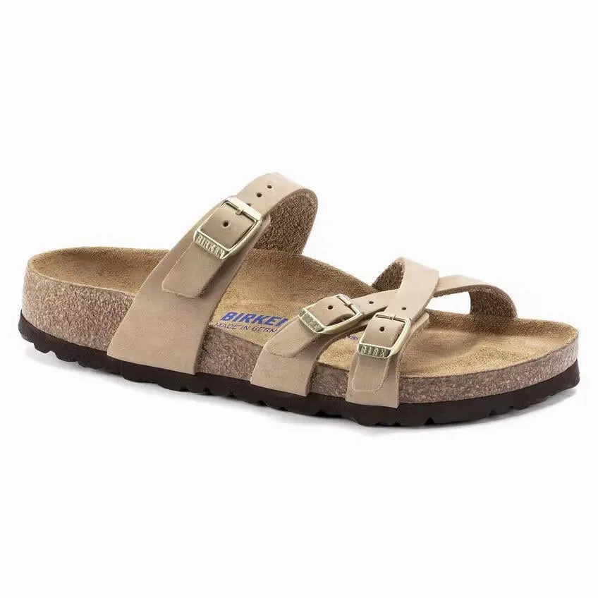 Birkenstock Franca Soft Footbed Sandals  Elegant Comfort in Nubuck Leather Birkenstock soft footbed slides for casual wear