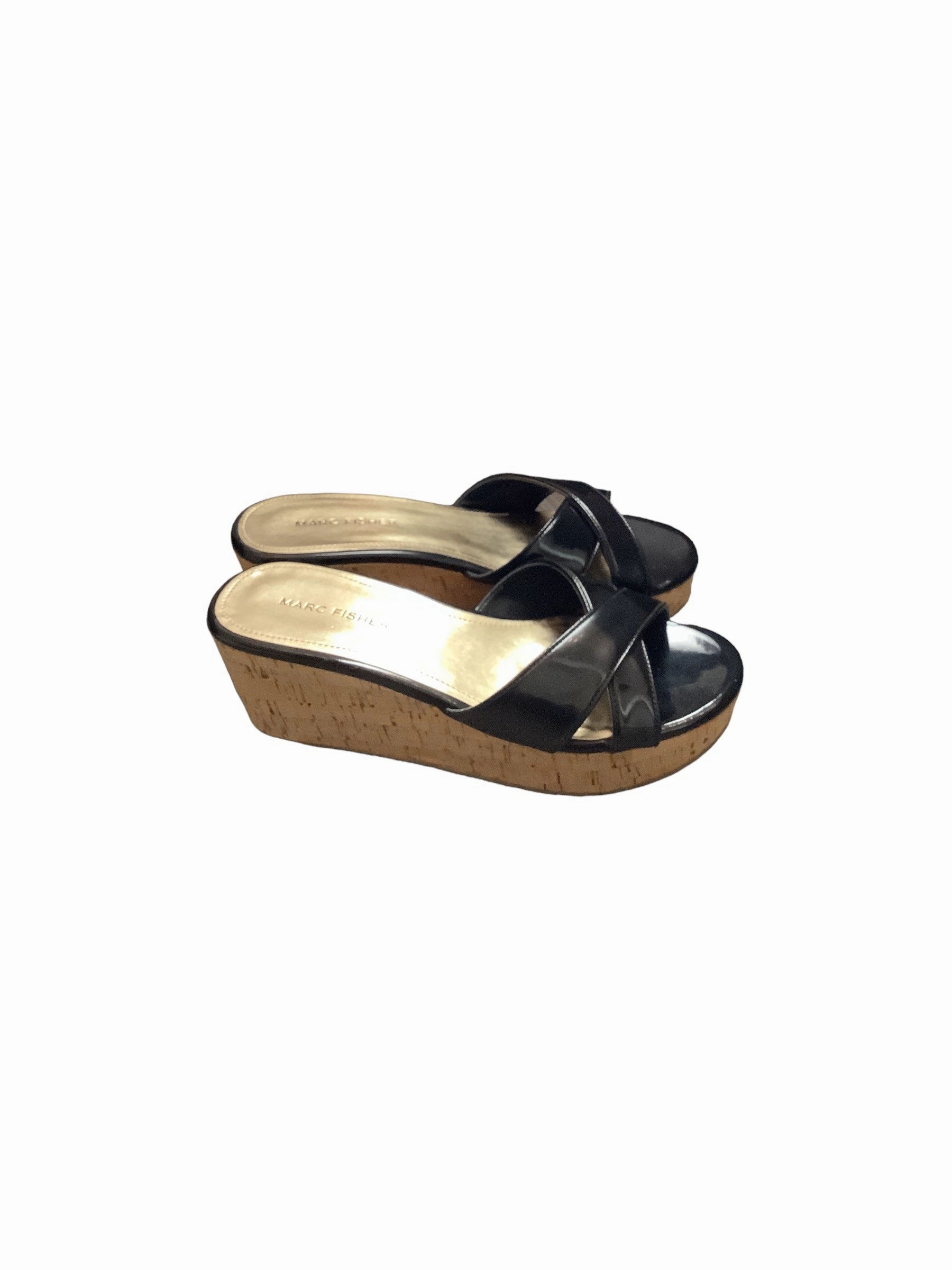 Black Sandals Heels Wedge Marc Fisher, Size 7 Fashion Heels