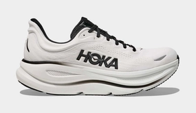 Bondi 9 Mens Running Shoes (White/Black) Trail-ready Hoka hiking shoes