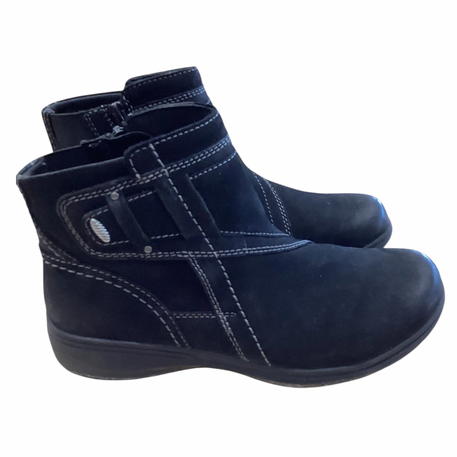 Boots Ankle Flats By Clarks In Black, Size:7.5 Leather Footwear