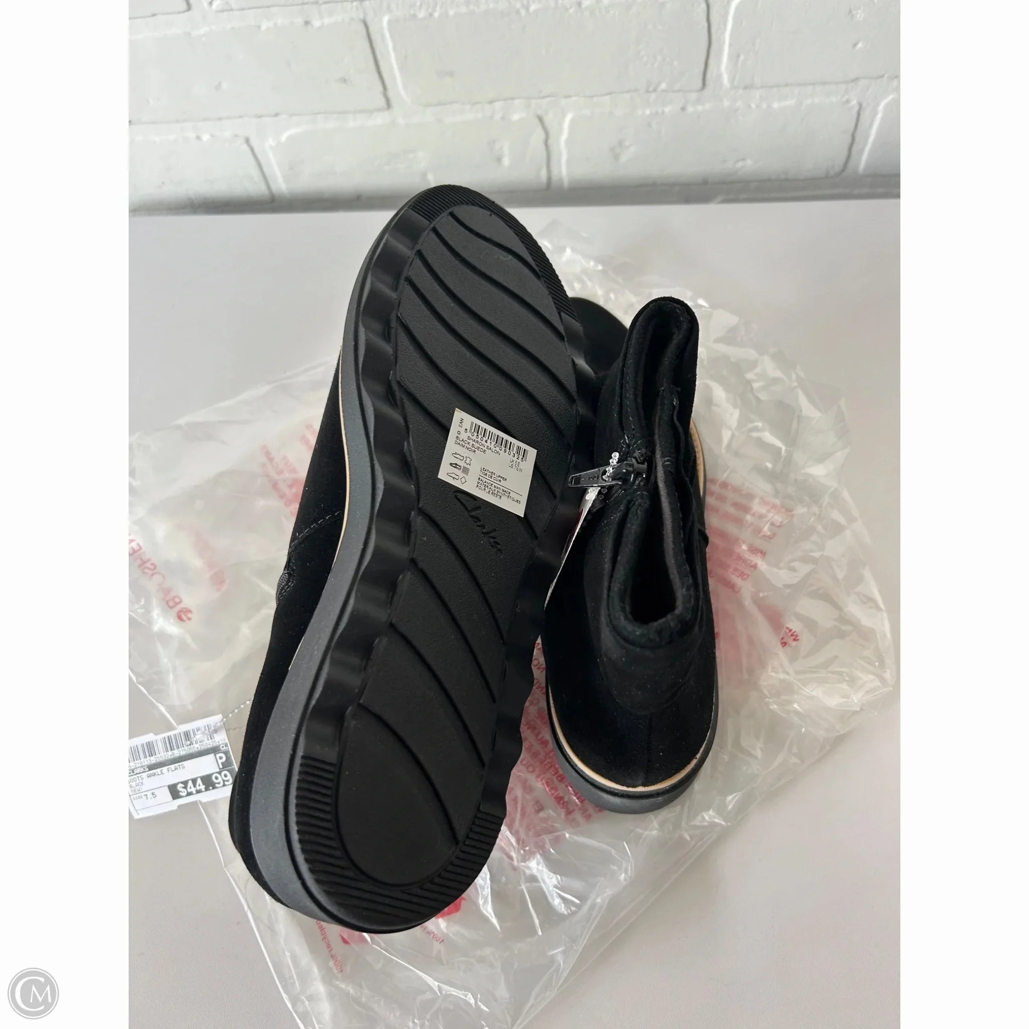 Boots Ankle Flats By Clarks In Black, Size: 7.5 Leather Footwear