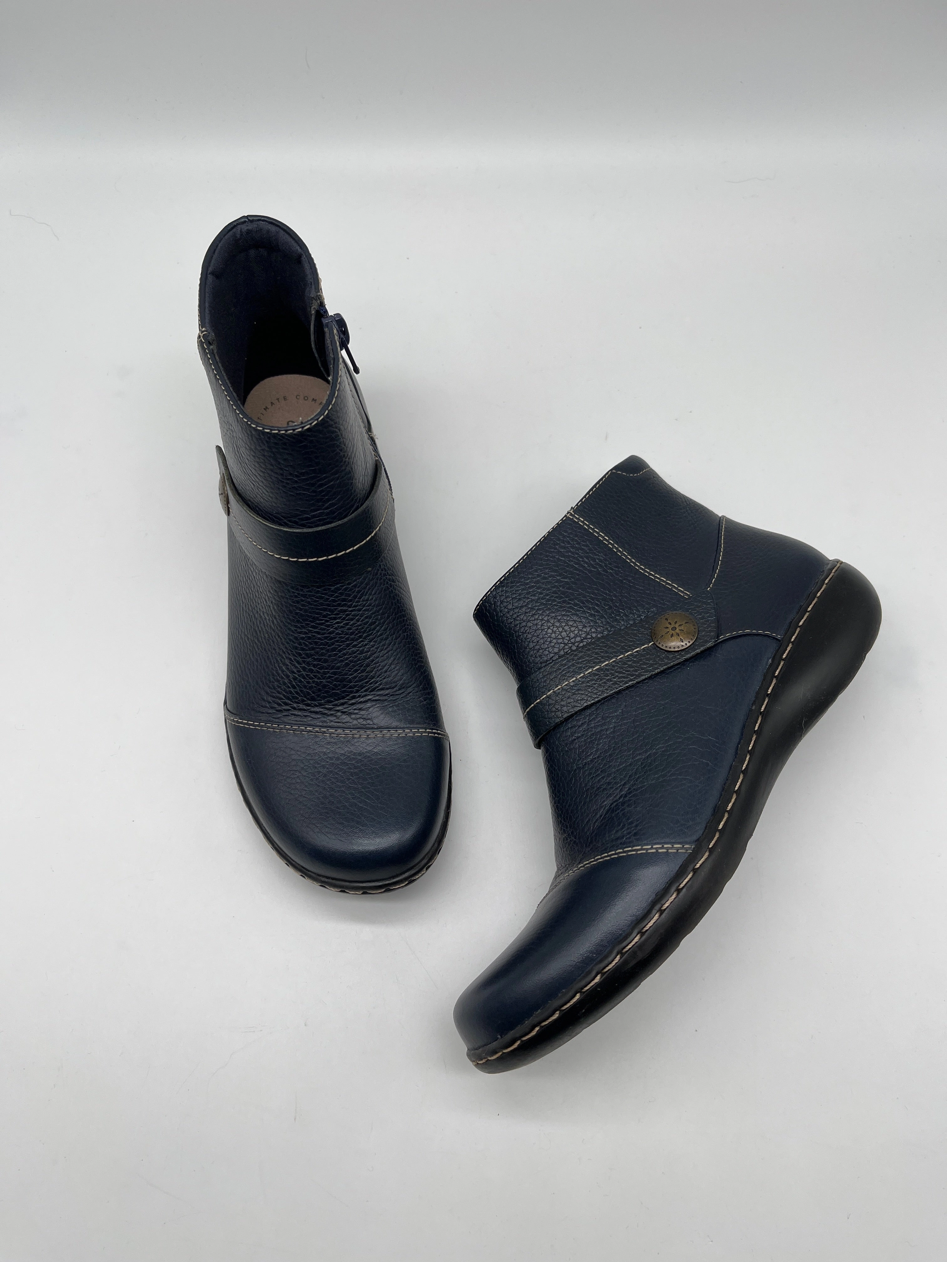 Boots Ankle Flats By Clarks In Blue, Size: 7.5 Clarks leather shoes for daily wear