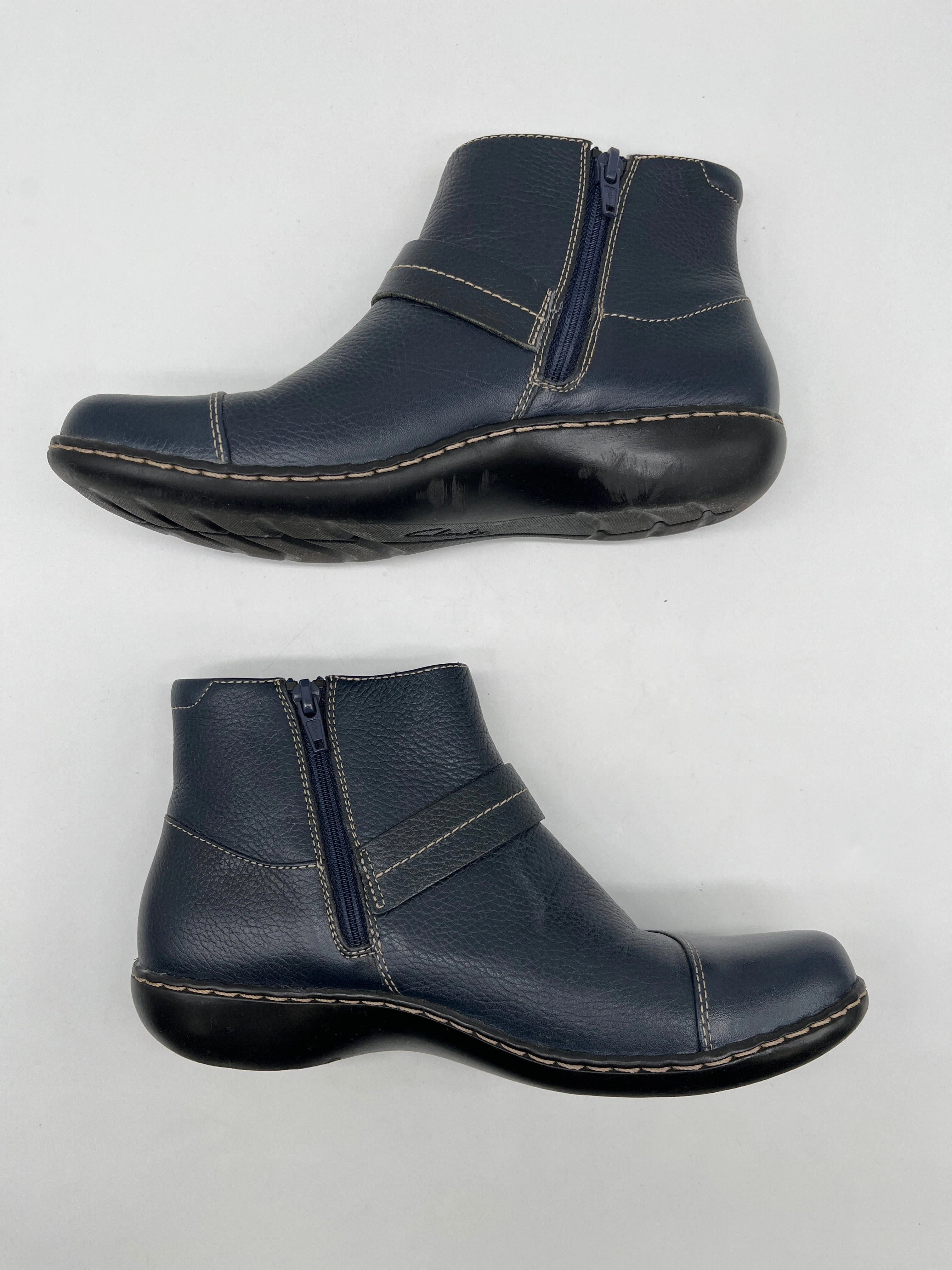 Boots Ankle Flats By Clarks In Blue, Size: 7.5 Leather Footwear