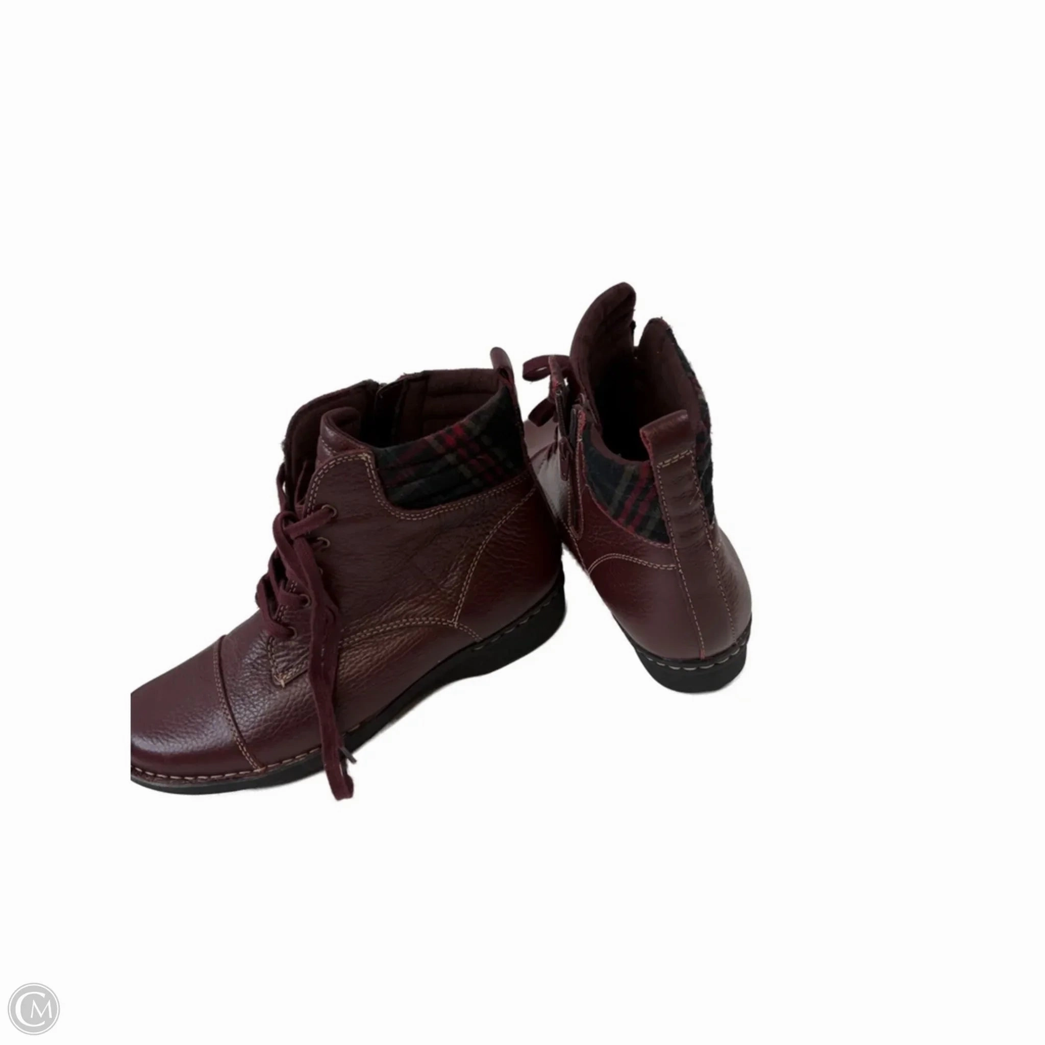 Boots Ankle Flats By Clarks In Maroon, Size: 10 Leather Footwear