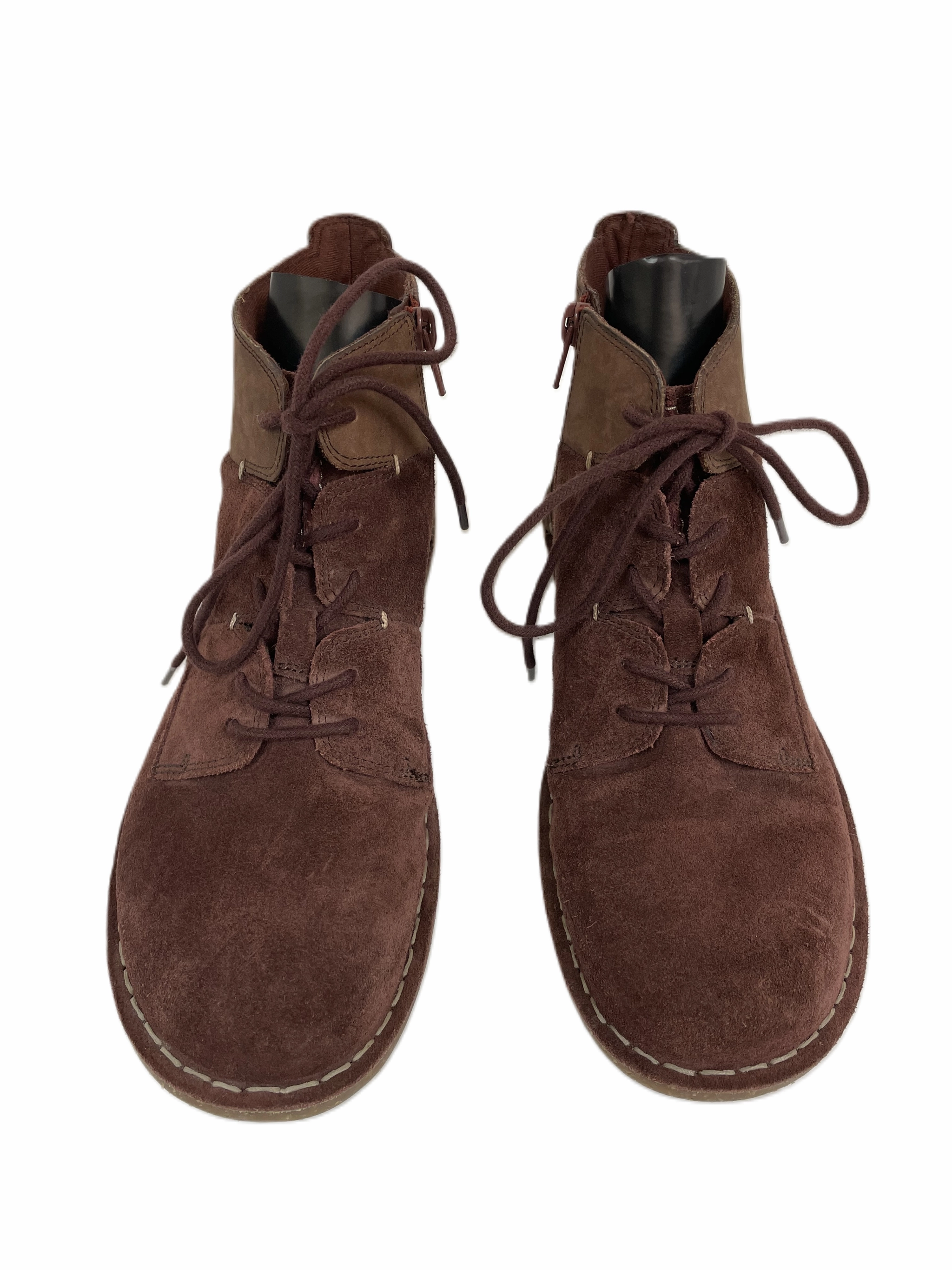 Boots Ankle Flats By Clarks In Maroon, Size: 8 Leather Footwear