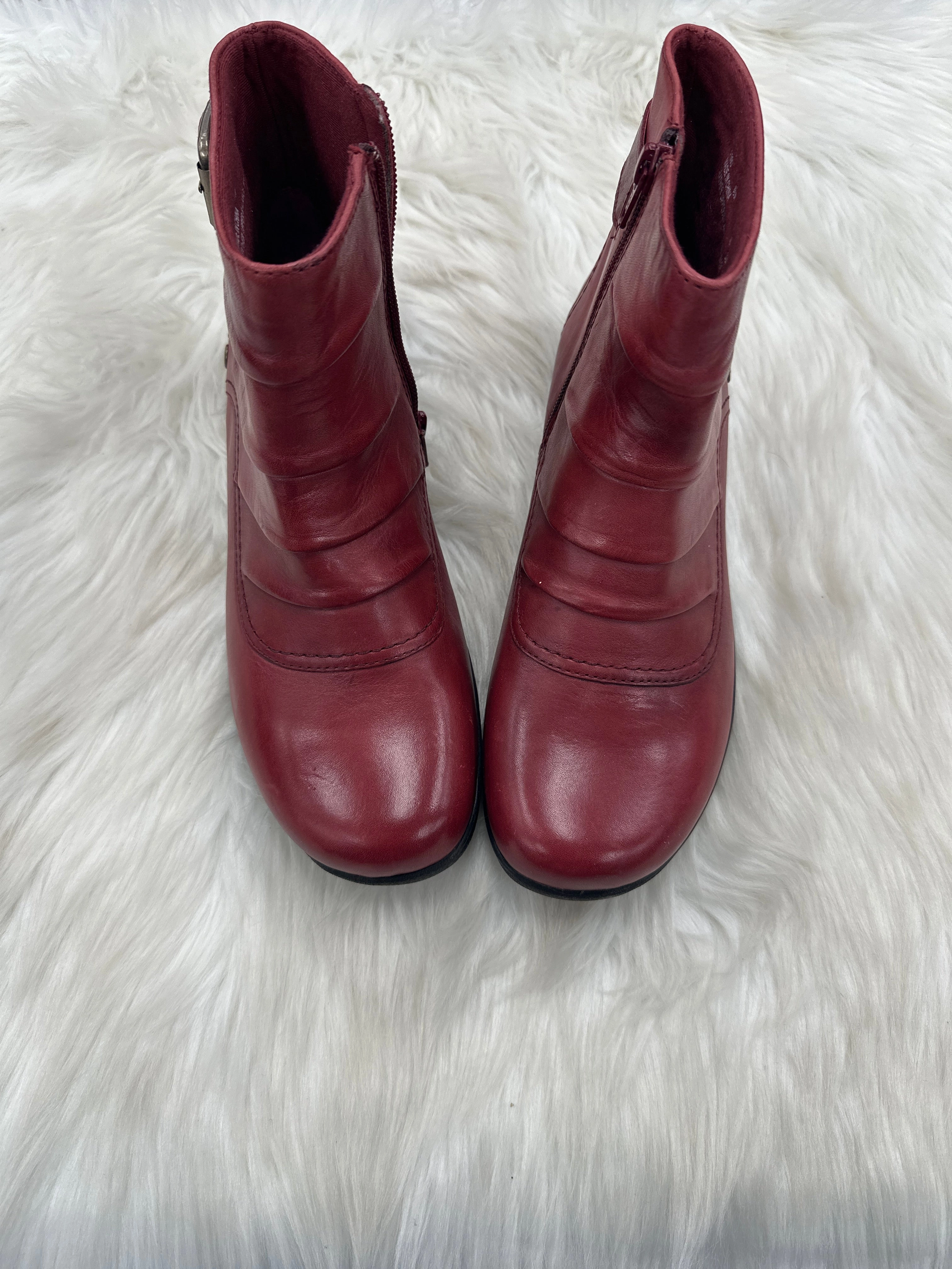 Boots Ankle Flats By Clarks In Red, Size: 8.5 Clarks leather shoes for daily wear