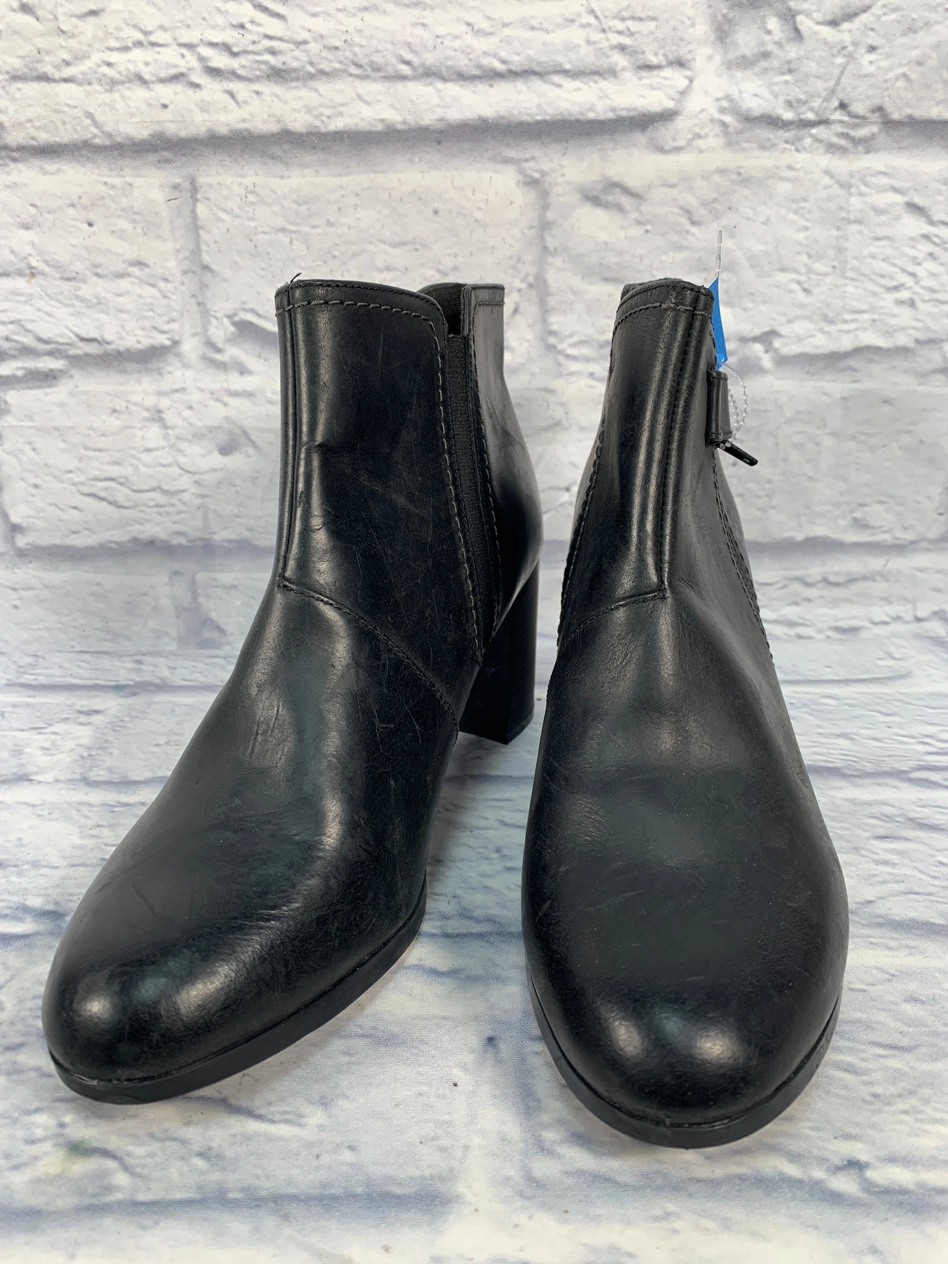 Boots Ankle Heels By Clarks In Black, Size: 12 Leather Footwear