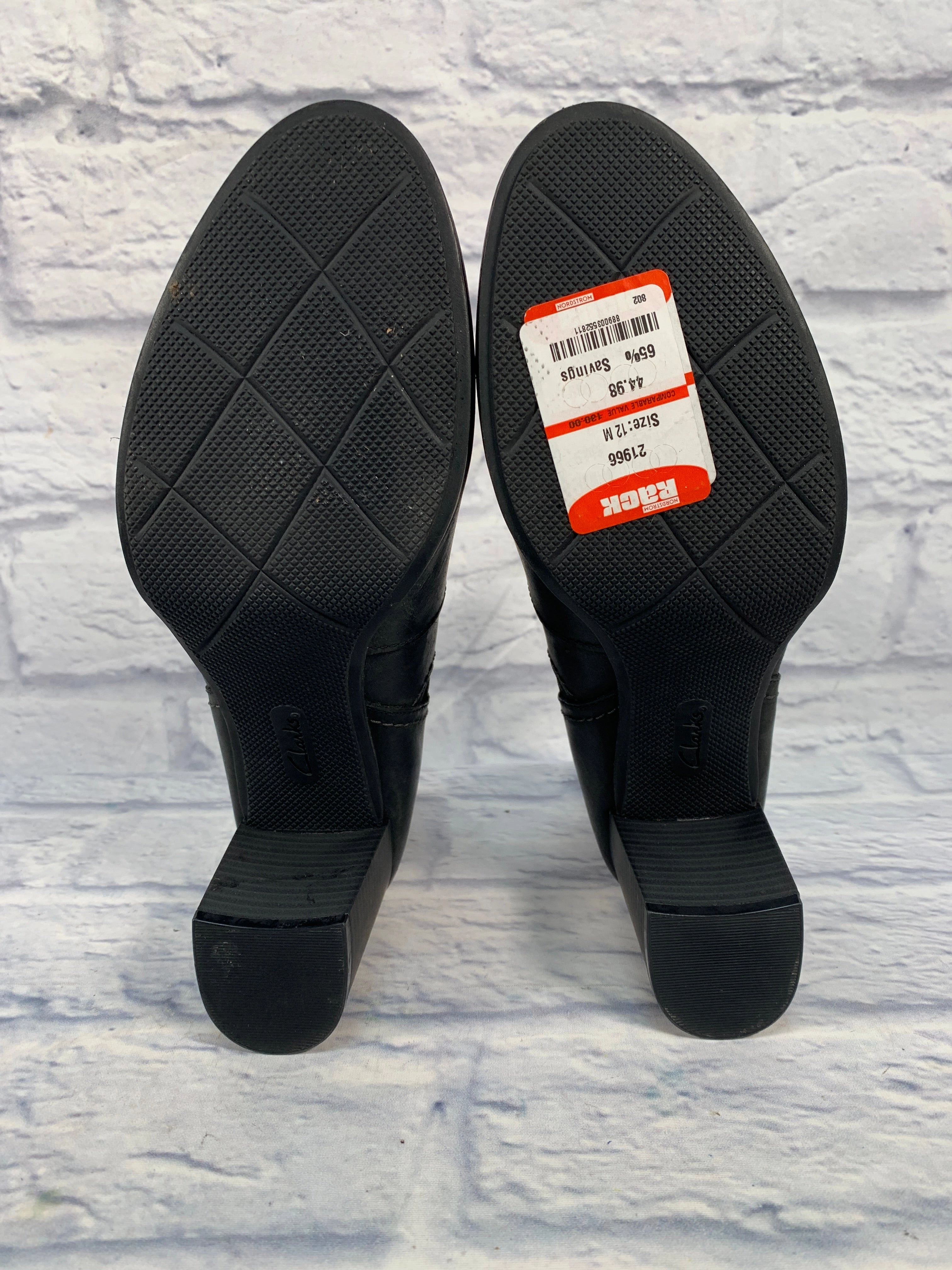 Boots Ankle Heels By Clarks In Black, Size: 12 Leather Footwear