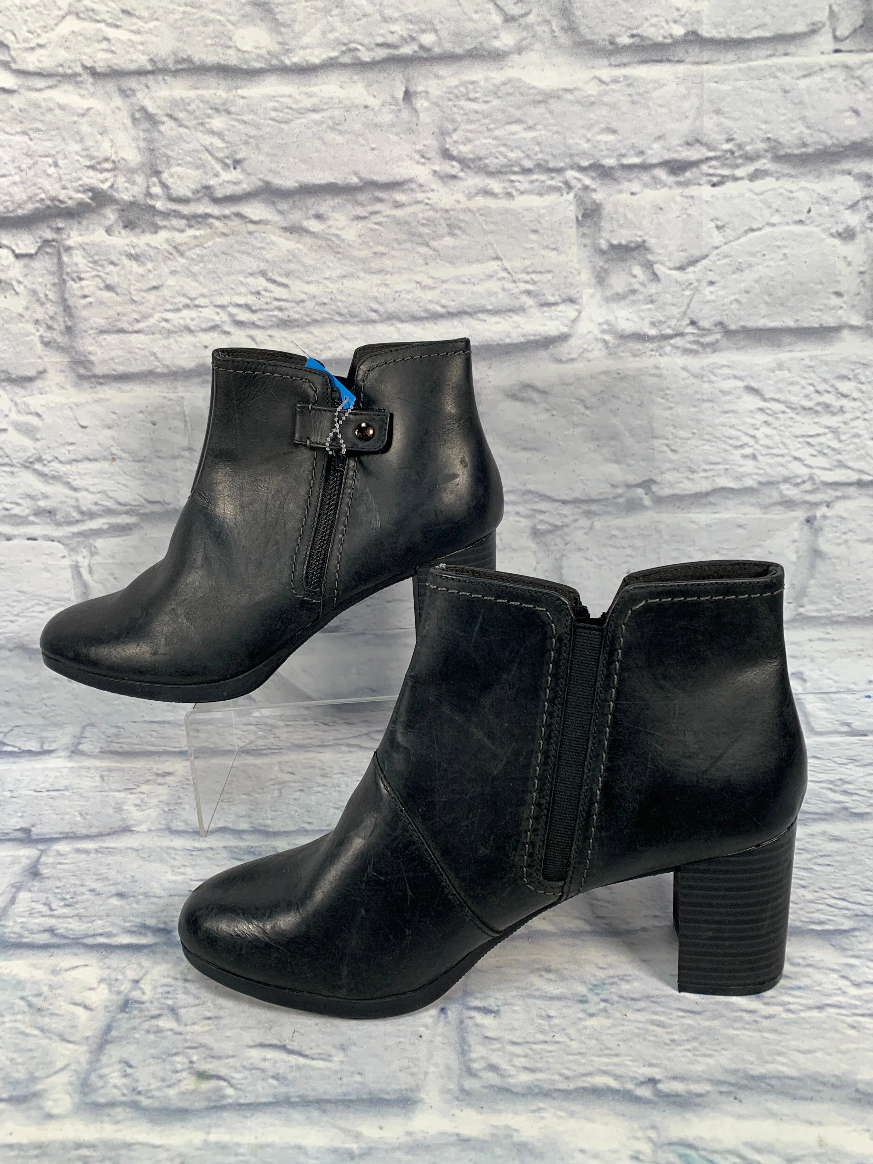 Boots Ankle Heels By Clarks In Black, Size: 12 Leather Footwear