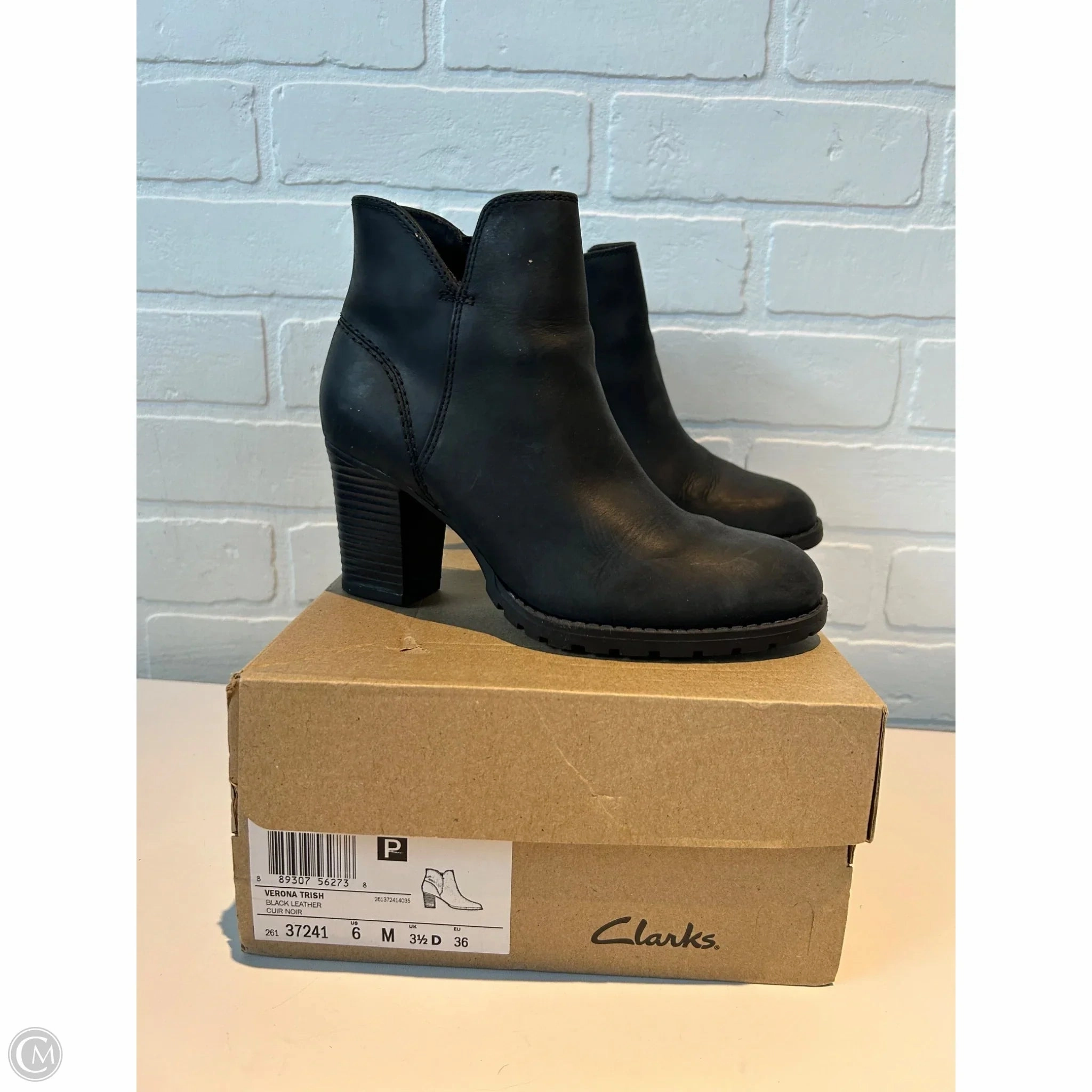 Boots Ankle Heels By Clarks In Black, Size: 6 Leather Footwear