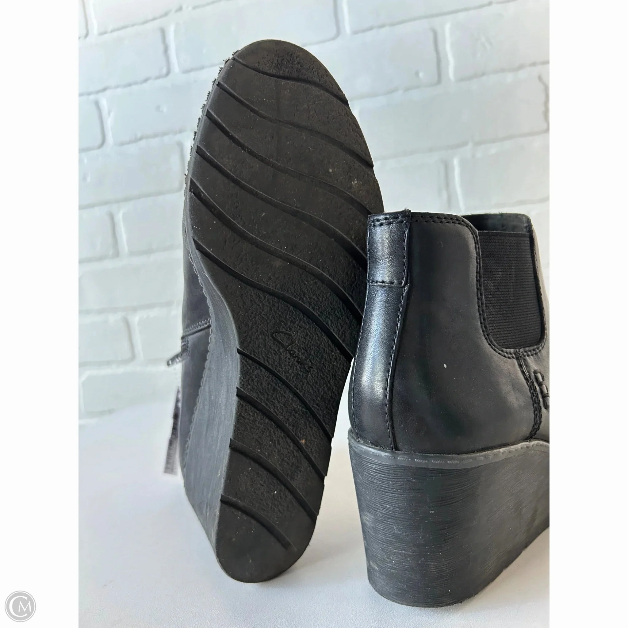 Boots Ankle Heels By Clarks In Black, Size: 7.5 Leather Footwear