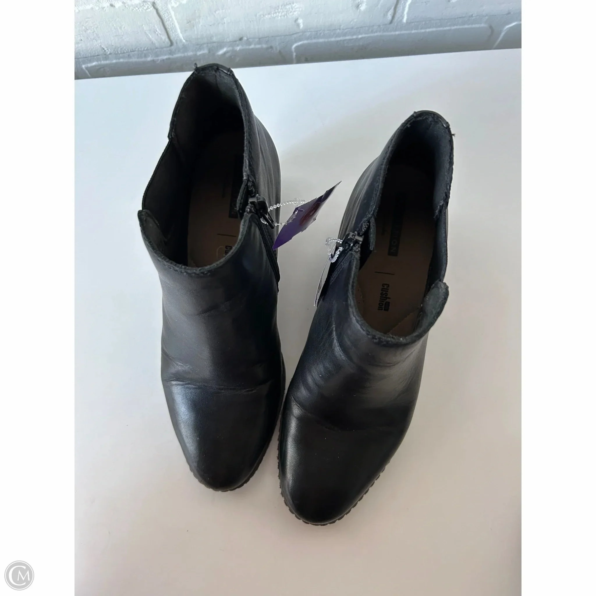 Boots Ankle Heels By Clarks In Black, Size: 7.5 Leather Footwear