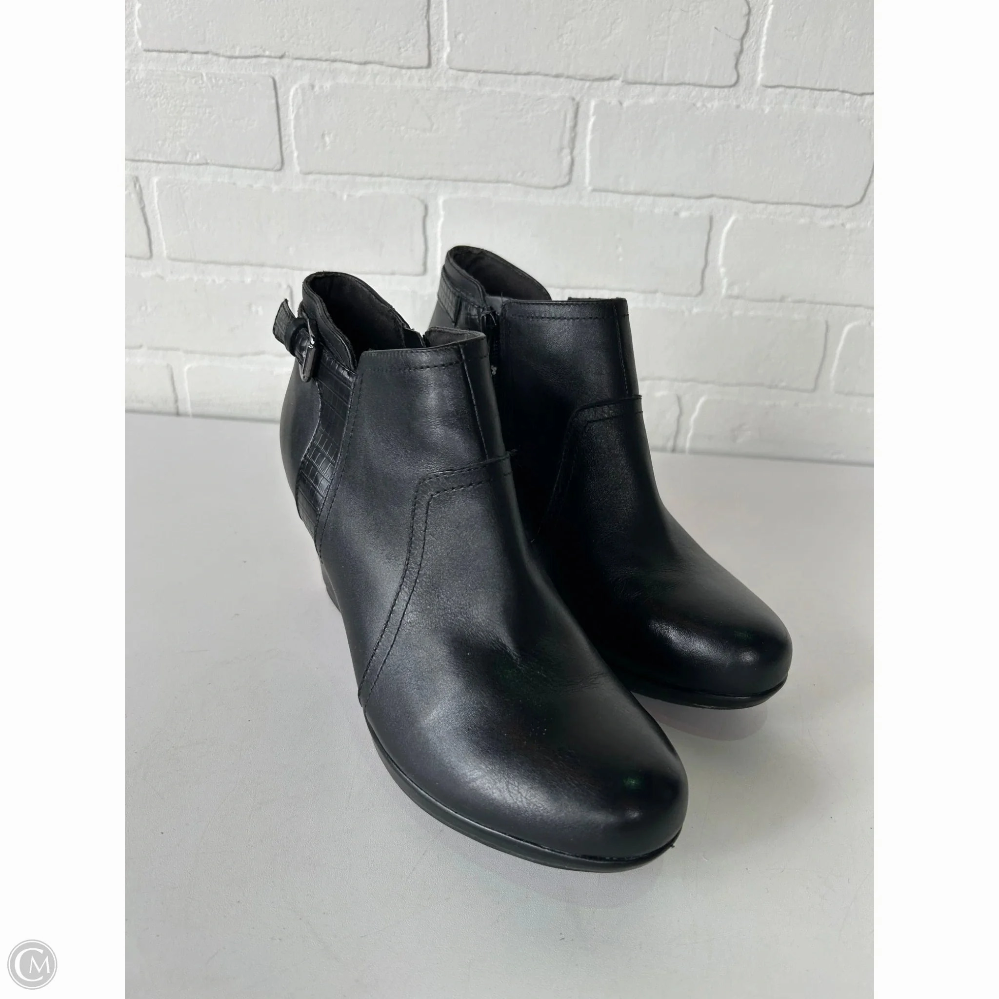 Boots Ankle Heels By Clarks In Black, Size: 8.5 Clarks leather shoes for daily wear