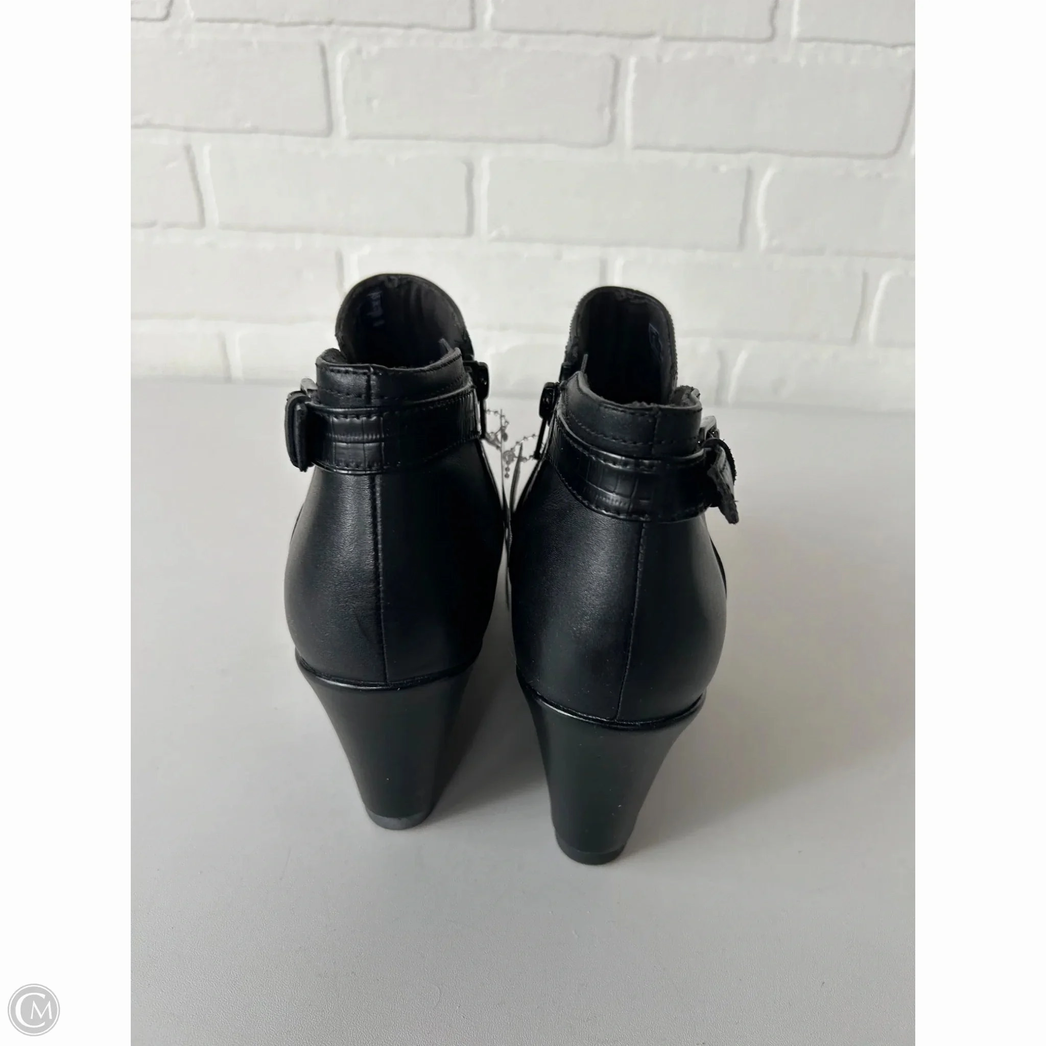 Boots Ankle Heels By Clarks In Black, Size: 8.5 Leather Footwear