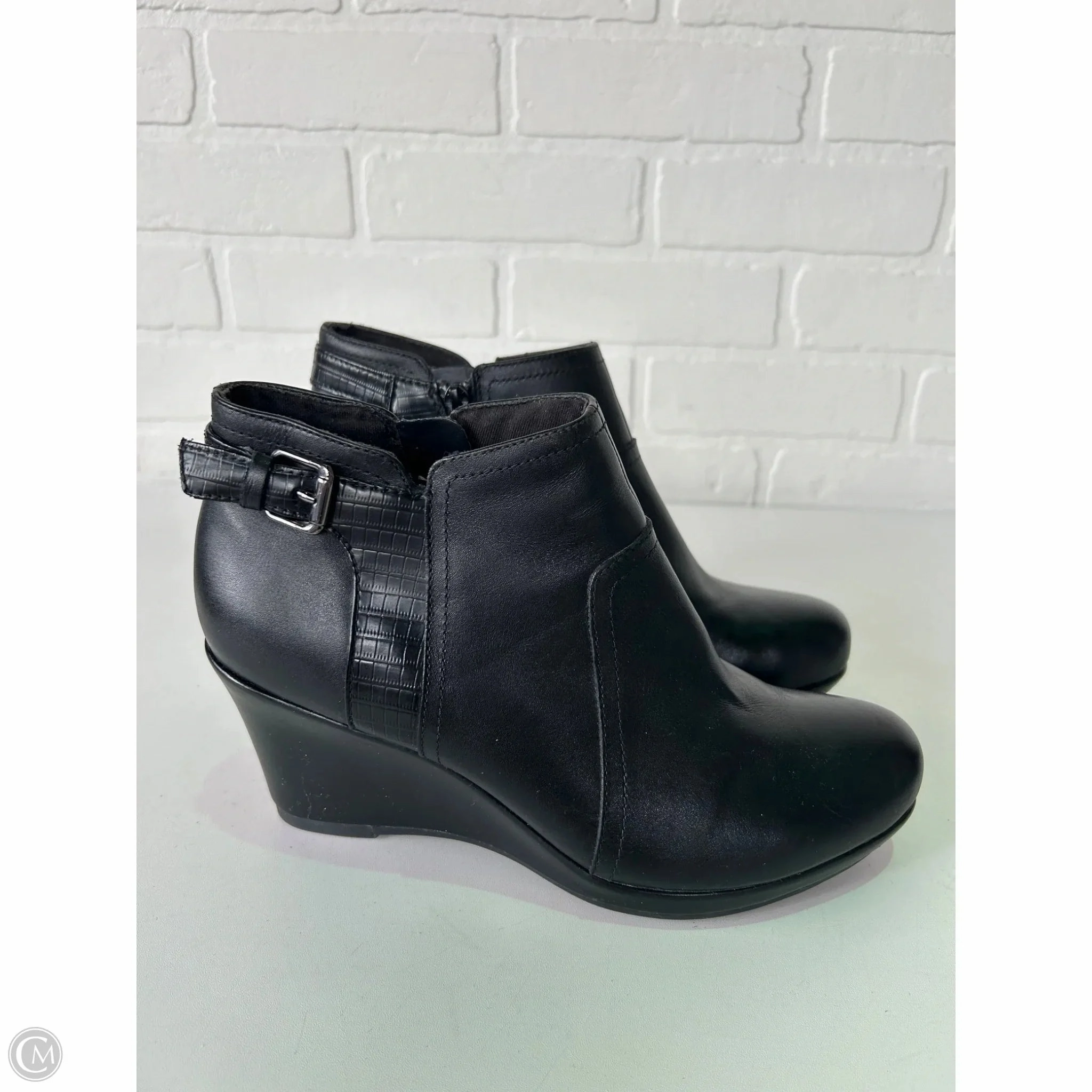 Boots Ankle Heels By Clarks In Black, Size: 8.5 Leather Footwear