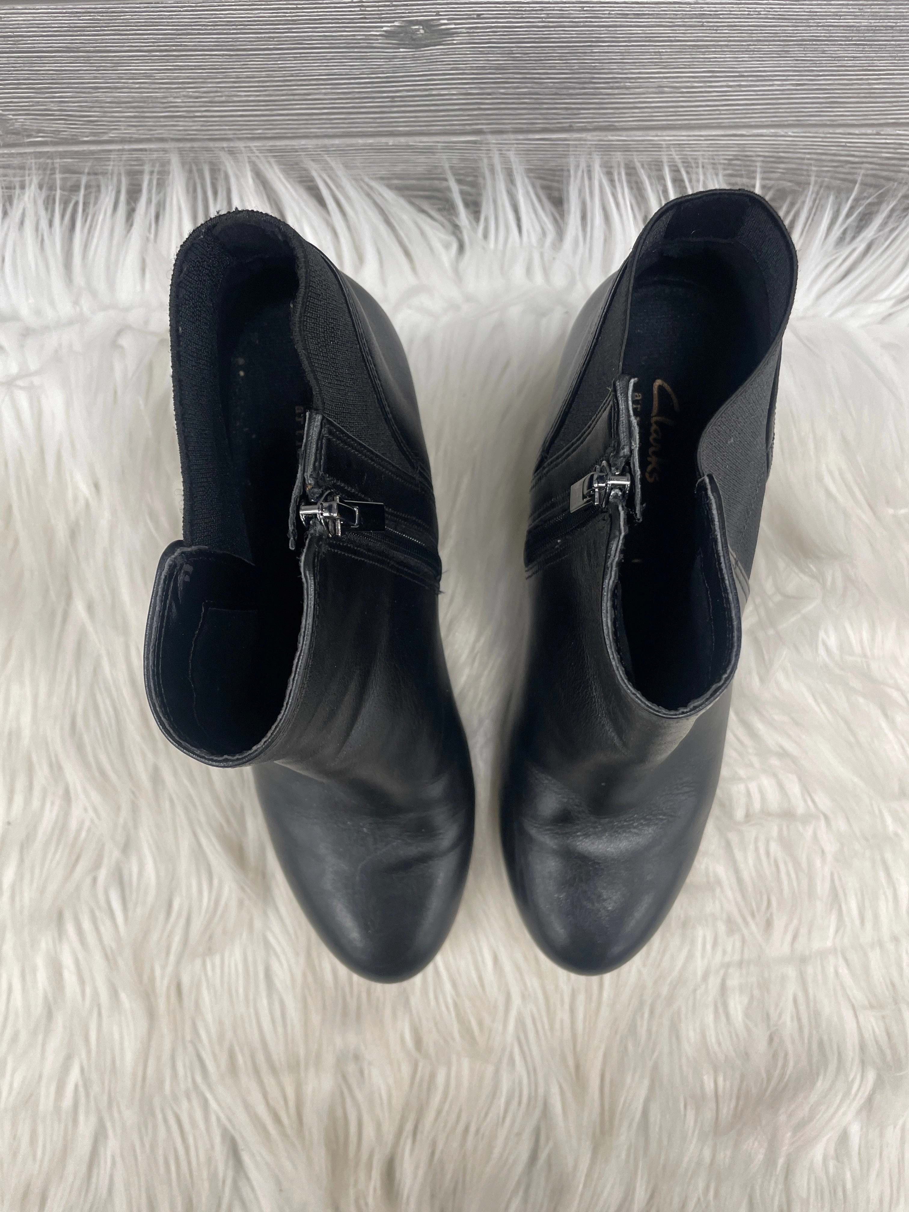 Boots Ankle Heels By Clarks In Black, Size: 8 Leather Footwear