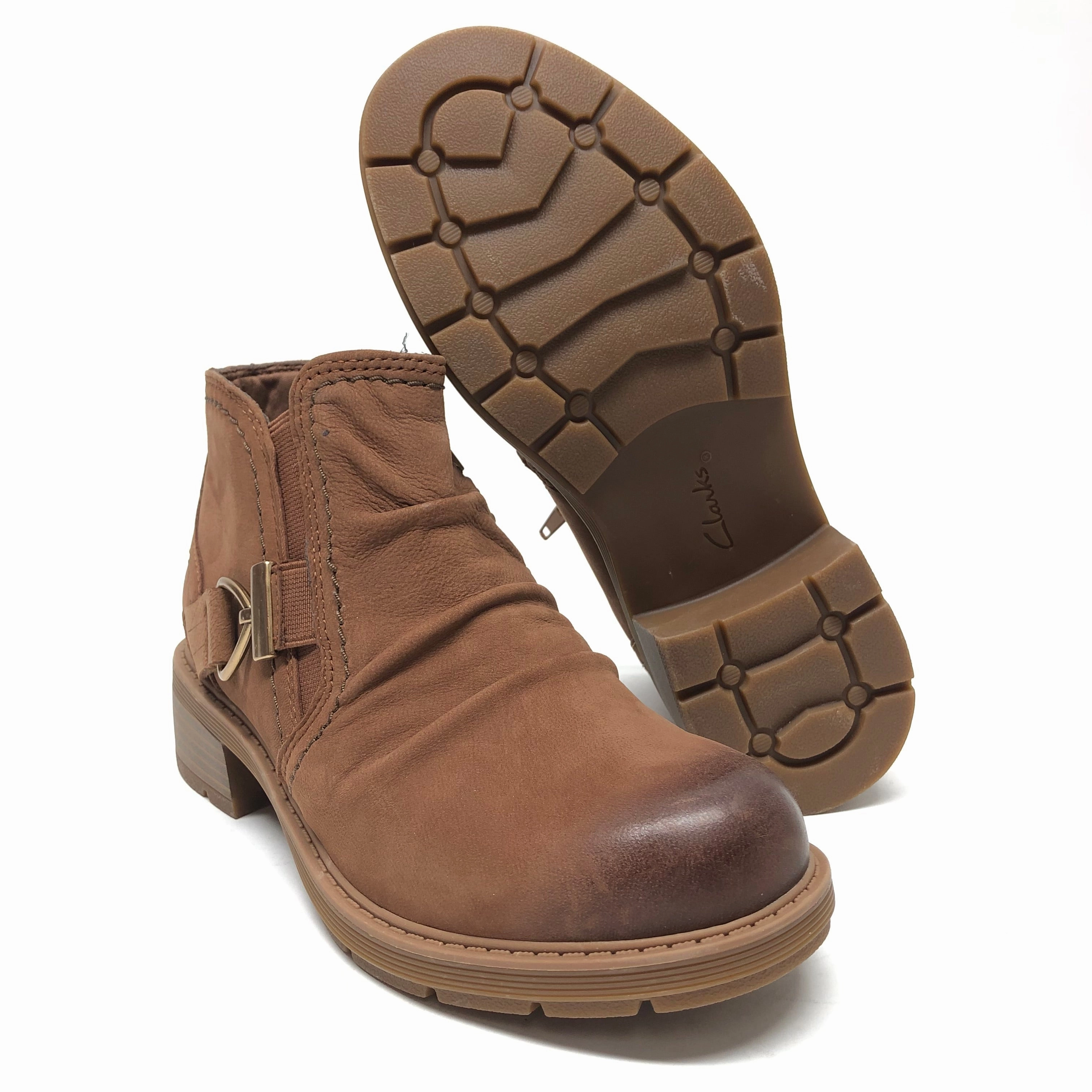 Boots Ankle Heels By Clarks In Brown, Size: 6 Leather Footwear