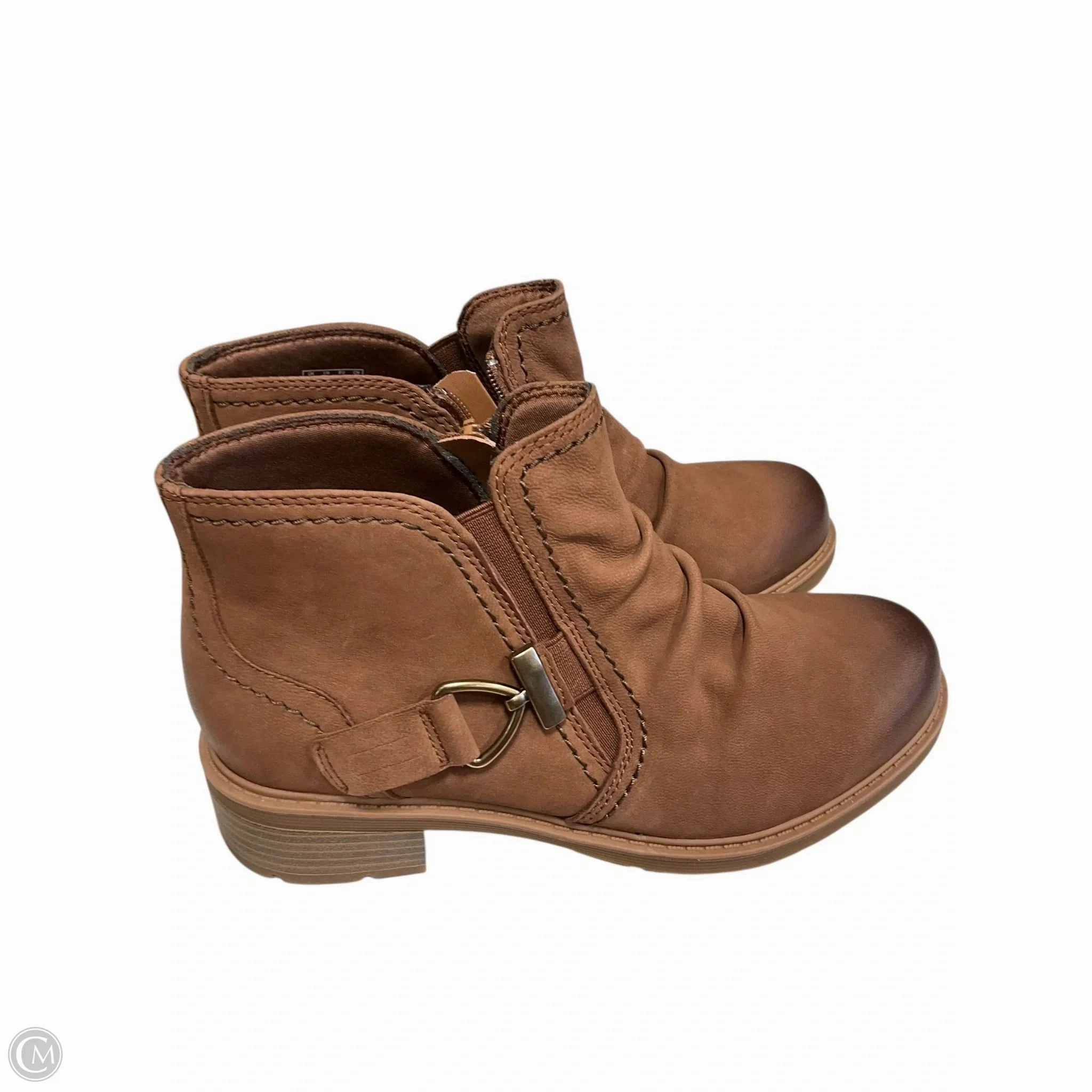 Boots Ankle Heels By Clarks In Brown, Size: 7.5 Leather Footwear