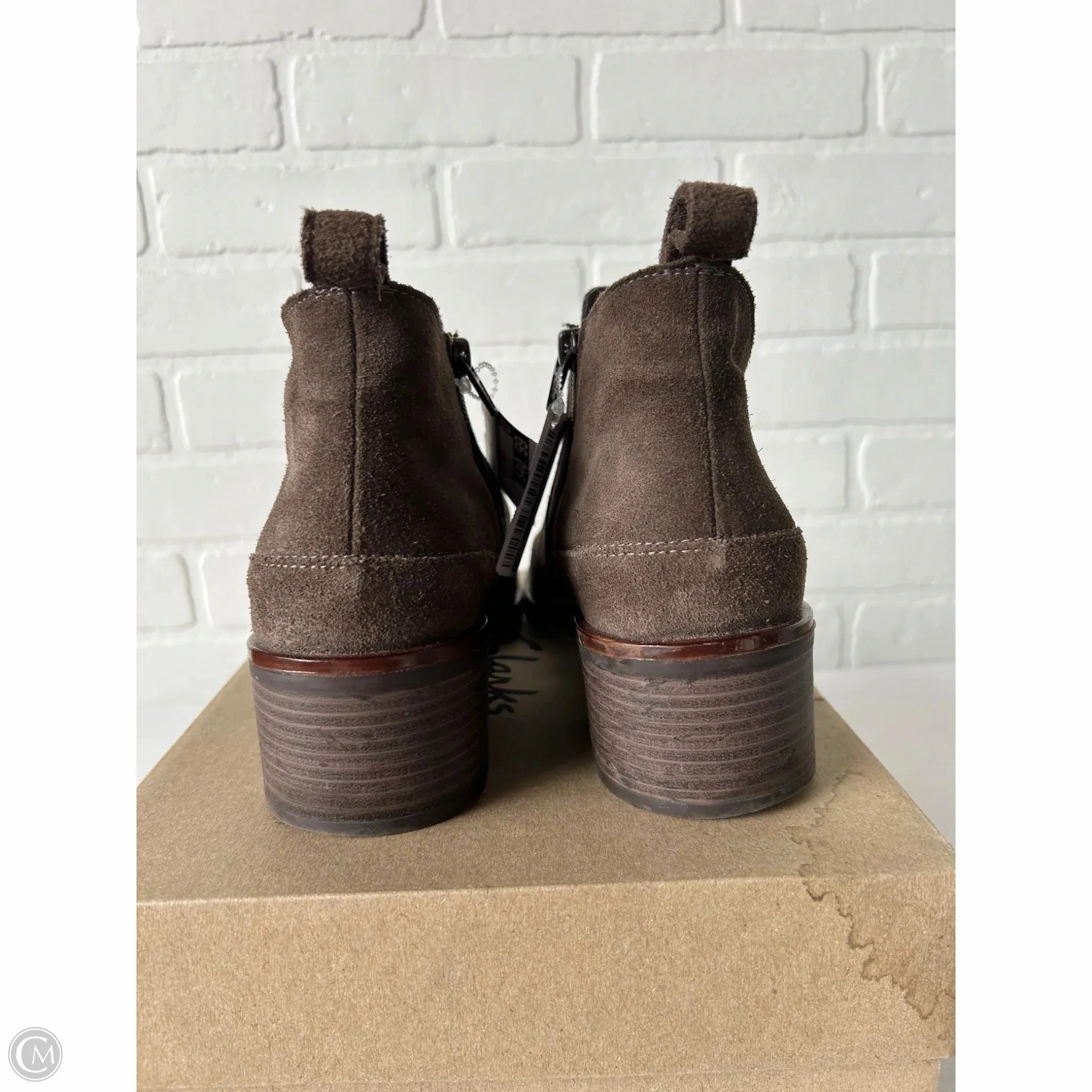 Boots Ankle Heels By Clarks In Brown, Size: 8.5 Leather Footwear