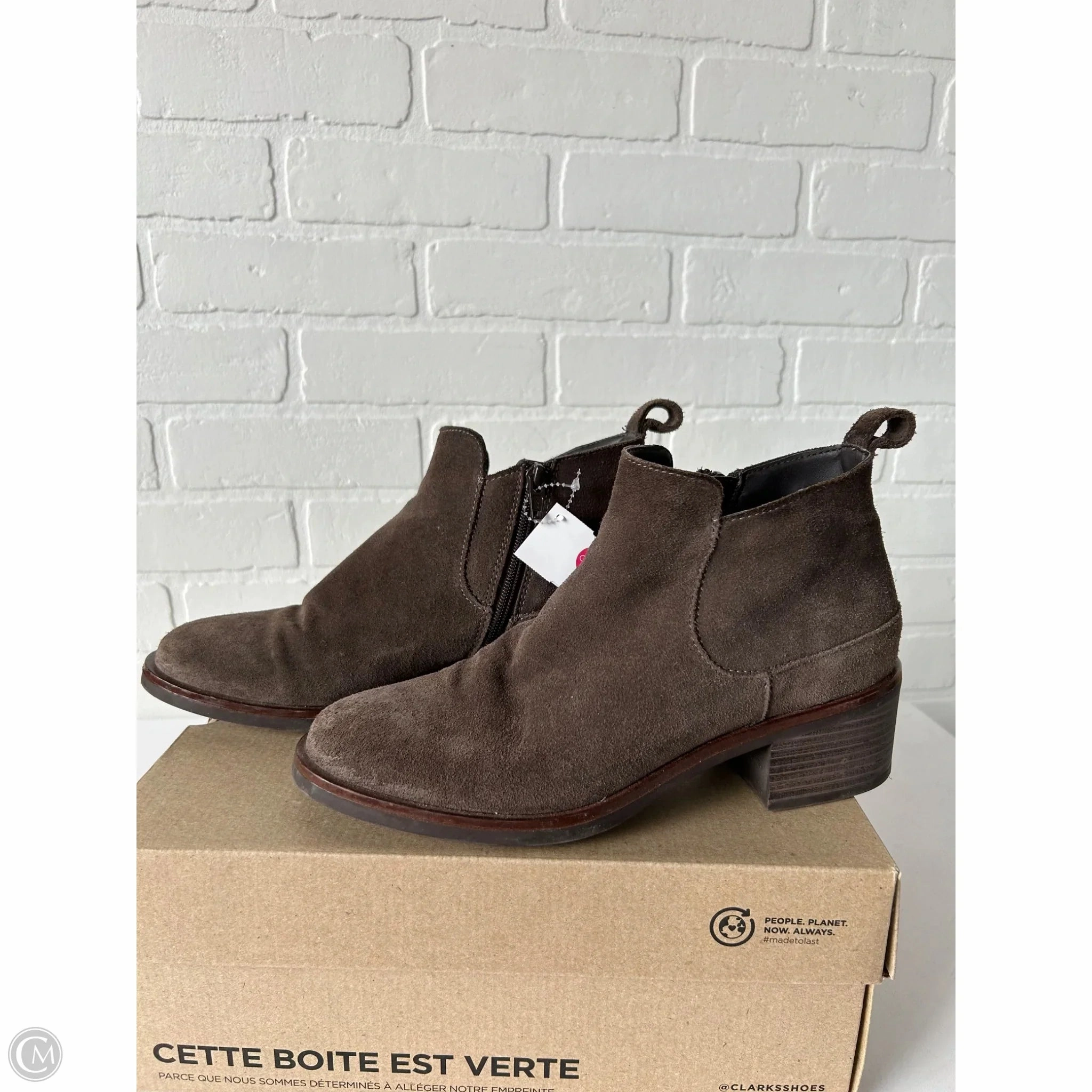 Boots Ankle Heels By Clarks In Brown, Size: 8.5 Leather Footwear