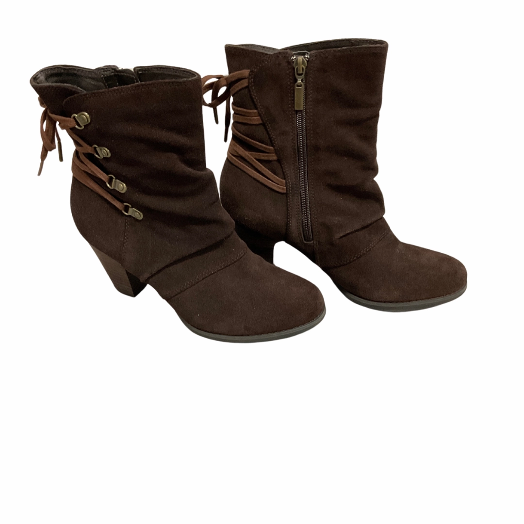 Boots Ankle Heels By Clarks In Brown, Size: 8.5 Leather Footwear