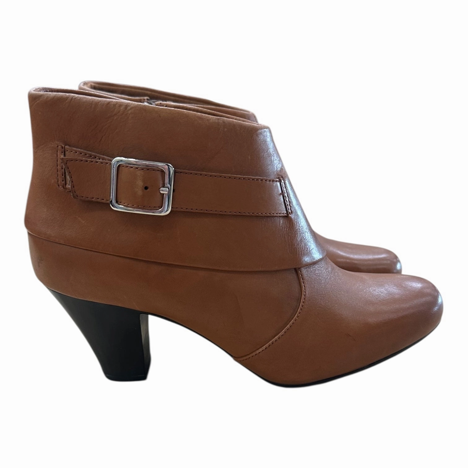 Boots Ankle Heels By Clarks In Brown, Size:9 Leather Footwear