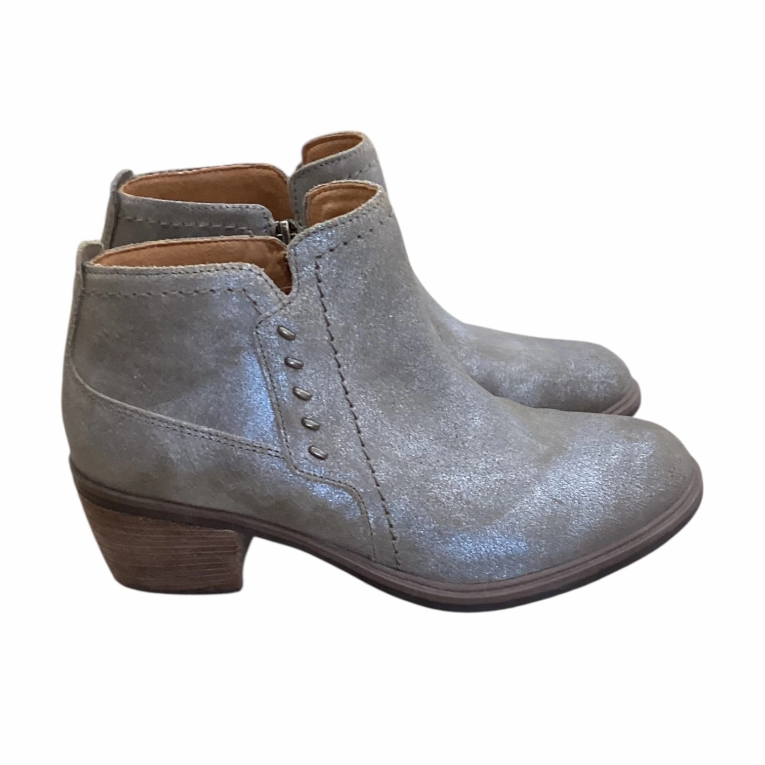 Boots Ankle Heels By Clarks In Grey & Silver, Size:7.5 Leather Footwear