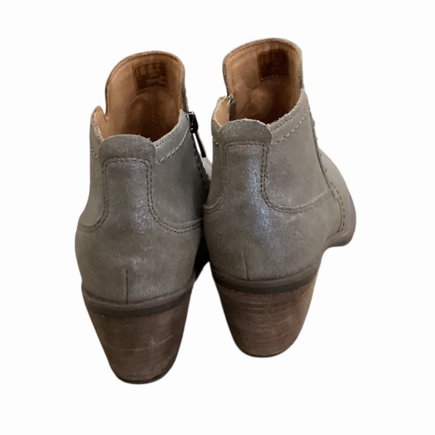 Boots Ankle Heels By Clarks In Grey & Silver, Size:7.5 Leather Footwear
