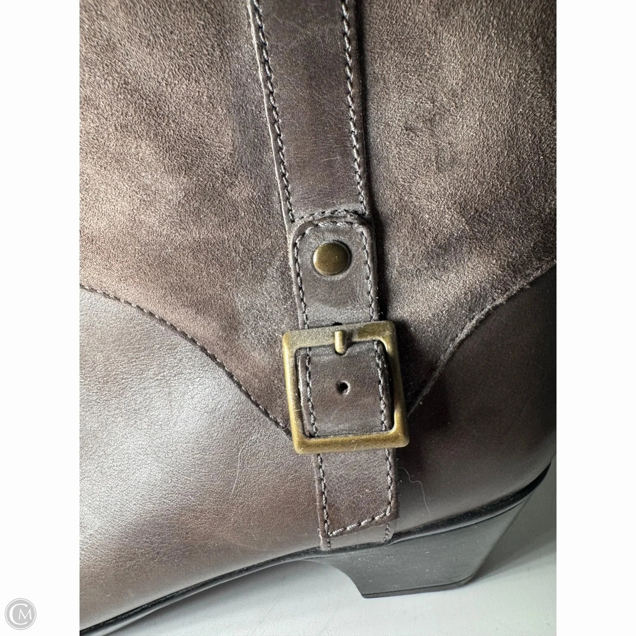 Boots Ankle Heels By Clarks In Grey, Size: 9 Leather Footwear