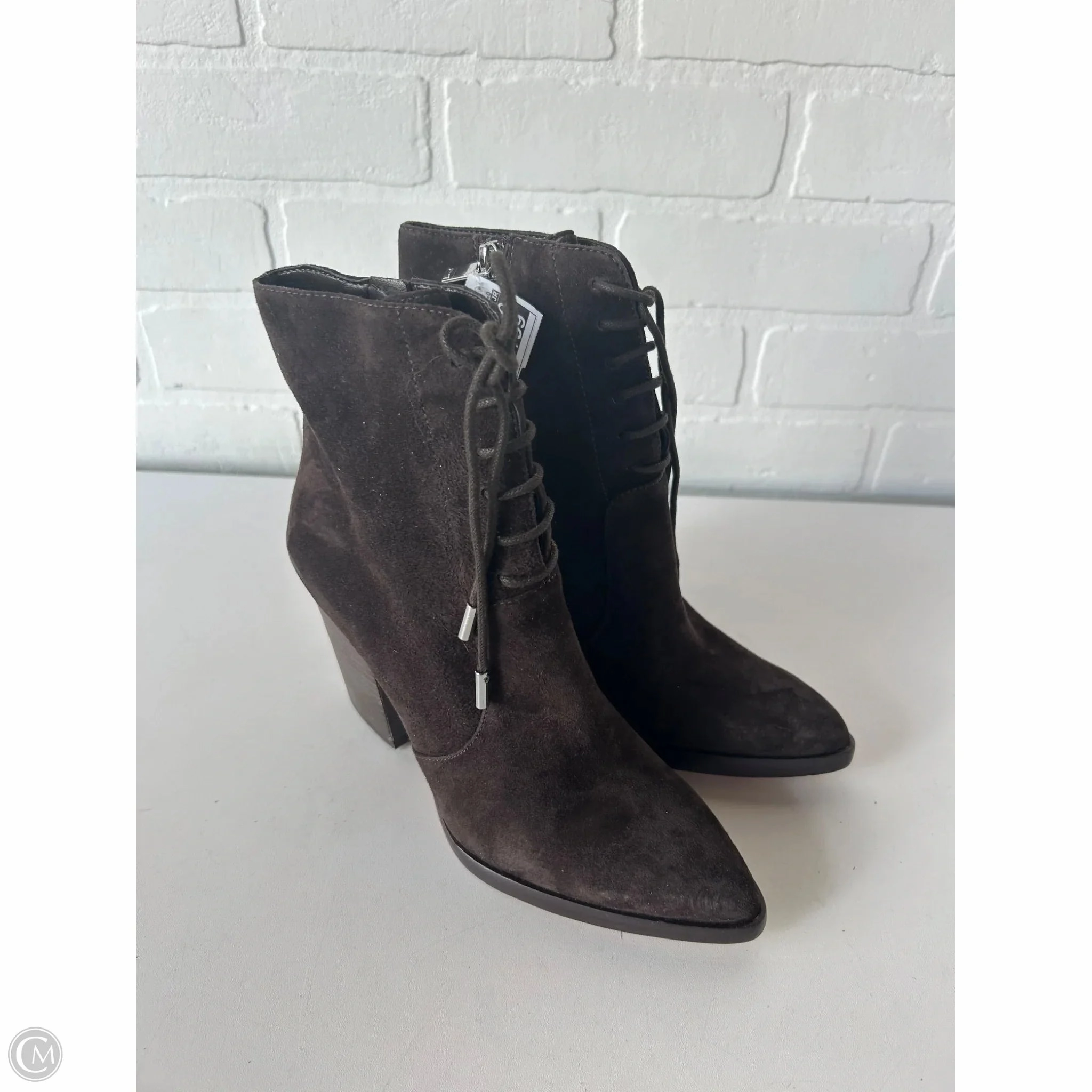 Boots Ankle Heels By Marc Fisher In Brown, Size: 5.5 Marc Fisher fashion shoes with block heels