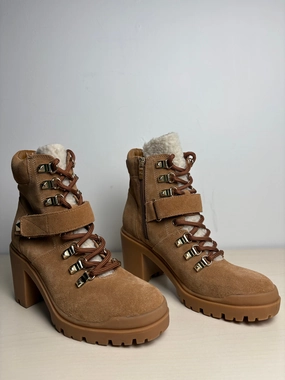 Boots Ankle Heels By Marc Fisher In Brown, Size: 7.5 Marc Fisher fashion shoes with block heels