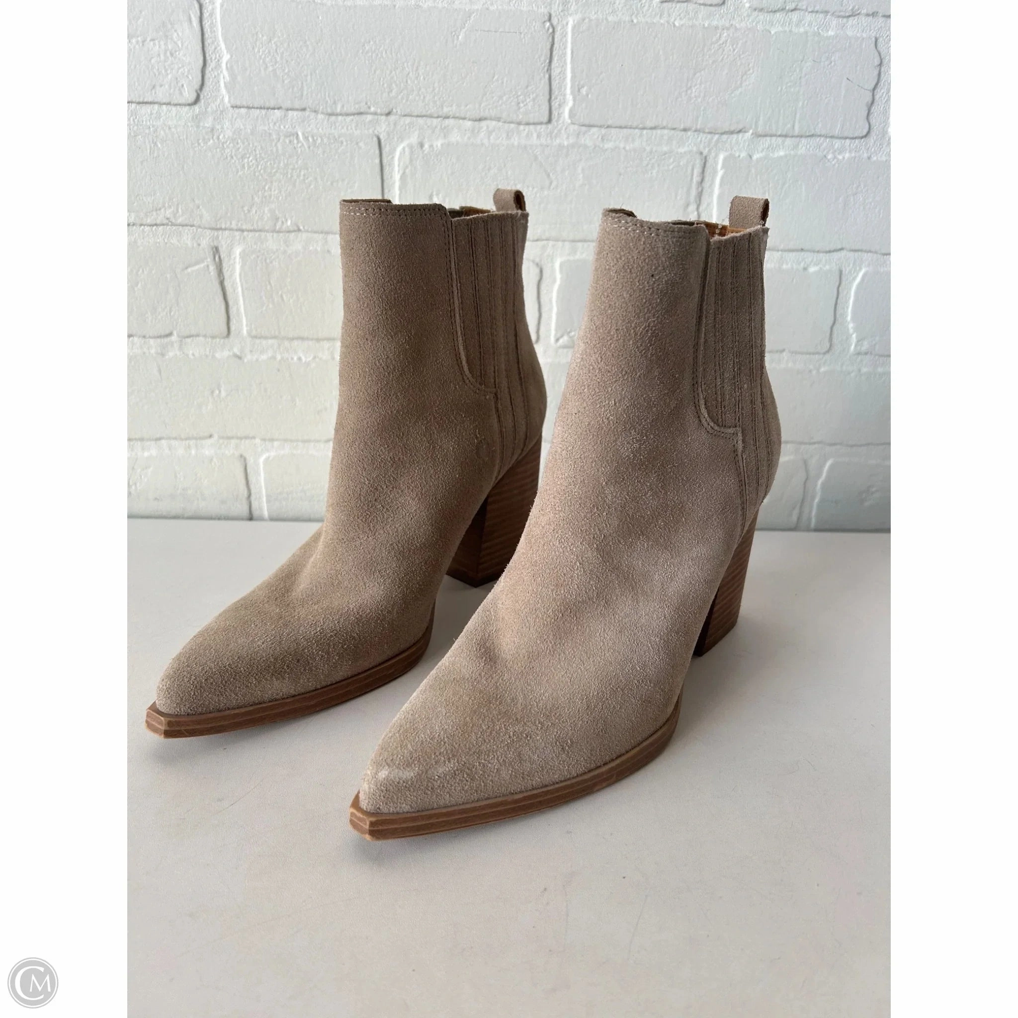 Boots Ankle Heels By Marc Fisher In Tan, Size: 8.5 Marc Fisher fashion shoes with block heels