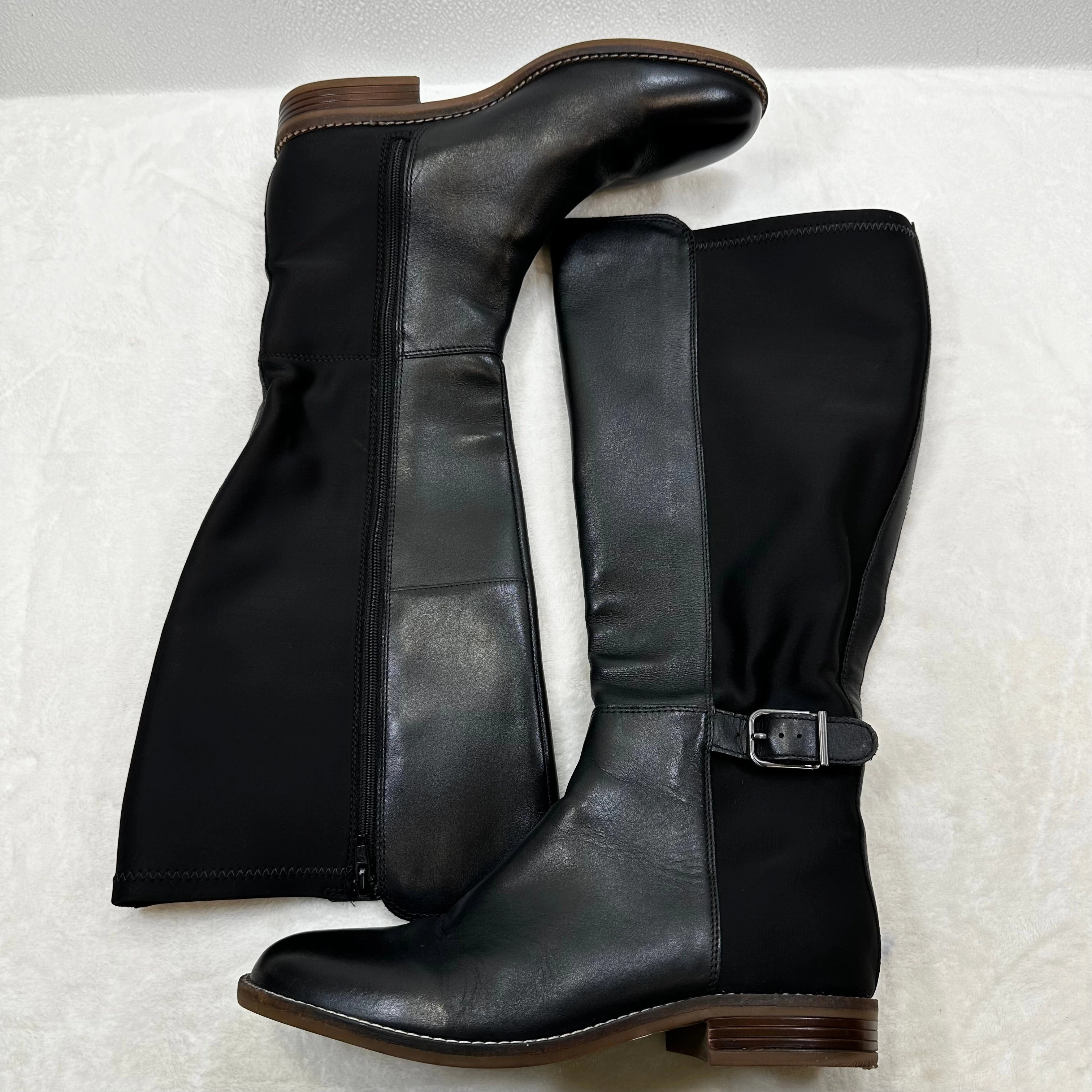 Boots Knee Flats By Clarks In Black, Size: 6 Leather Footwear