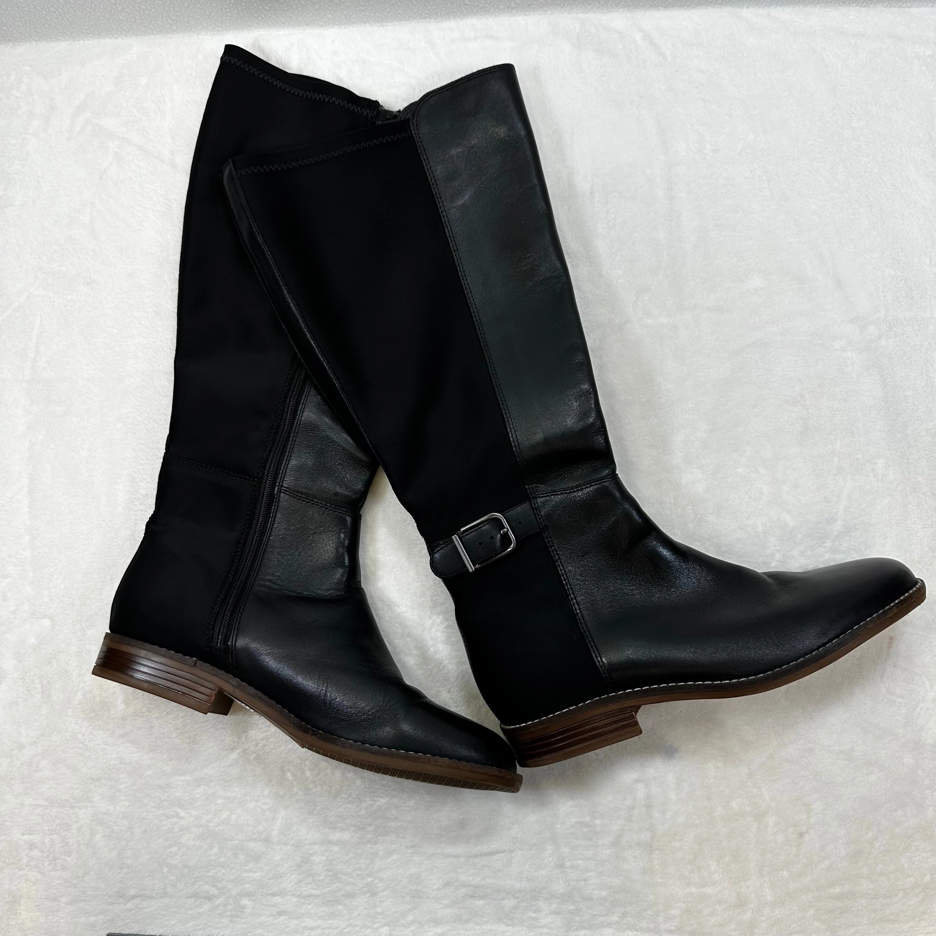 Boots Knee Flats By Clarks In Black, Size: 6 Clarks leather shoes for daily wear